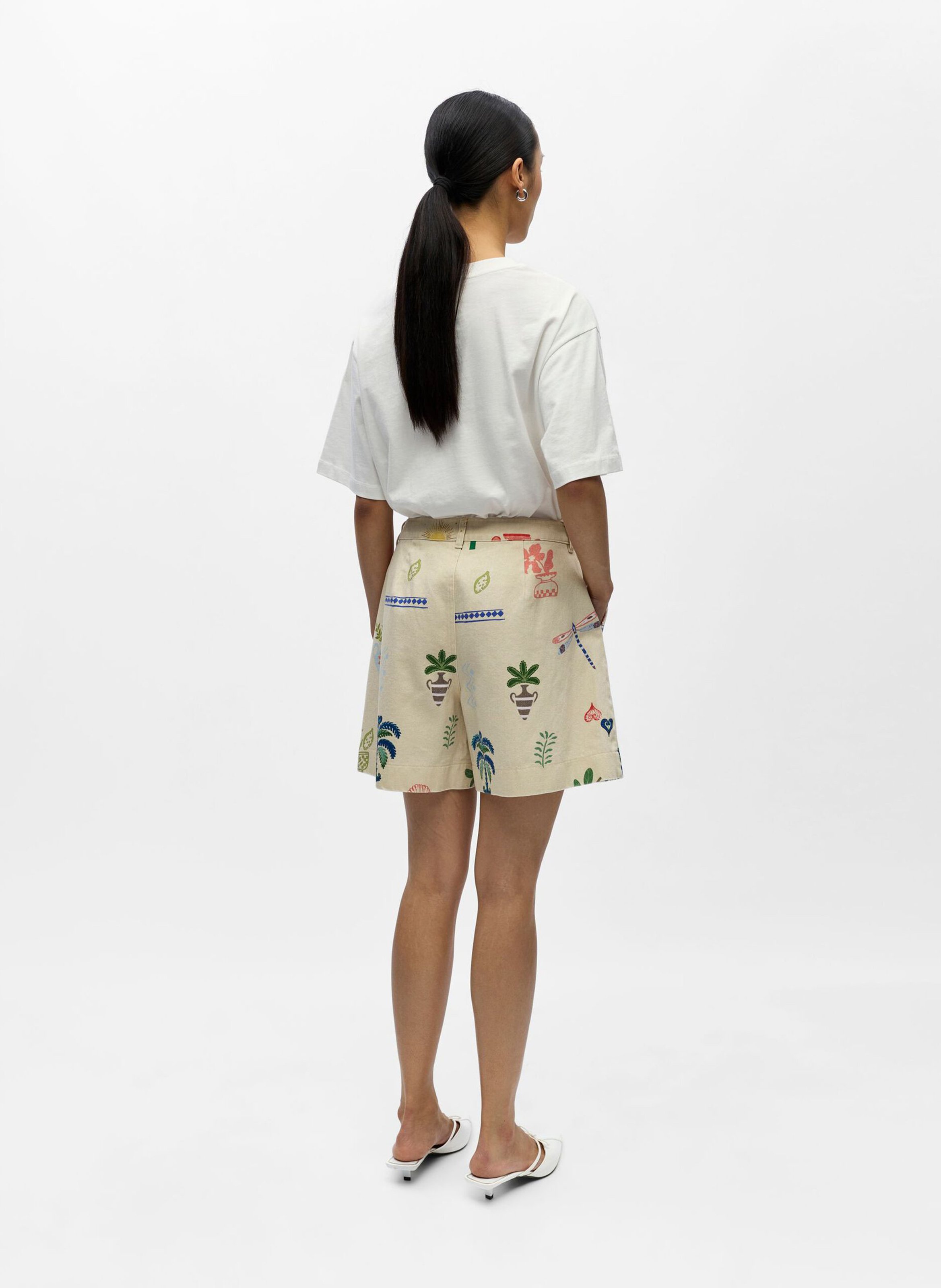 Short droit en coton bio et coton imprimé OBJECT Marron