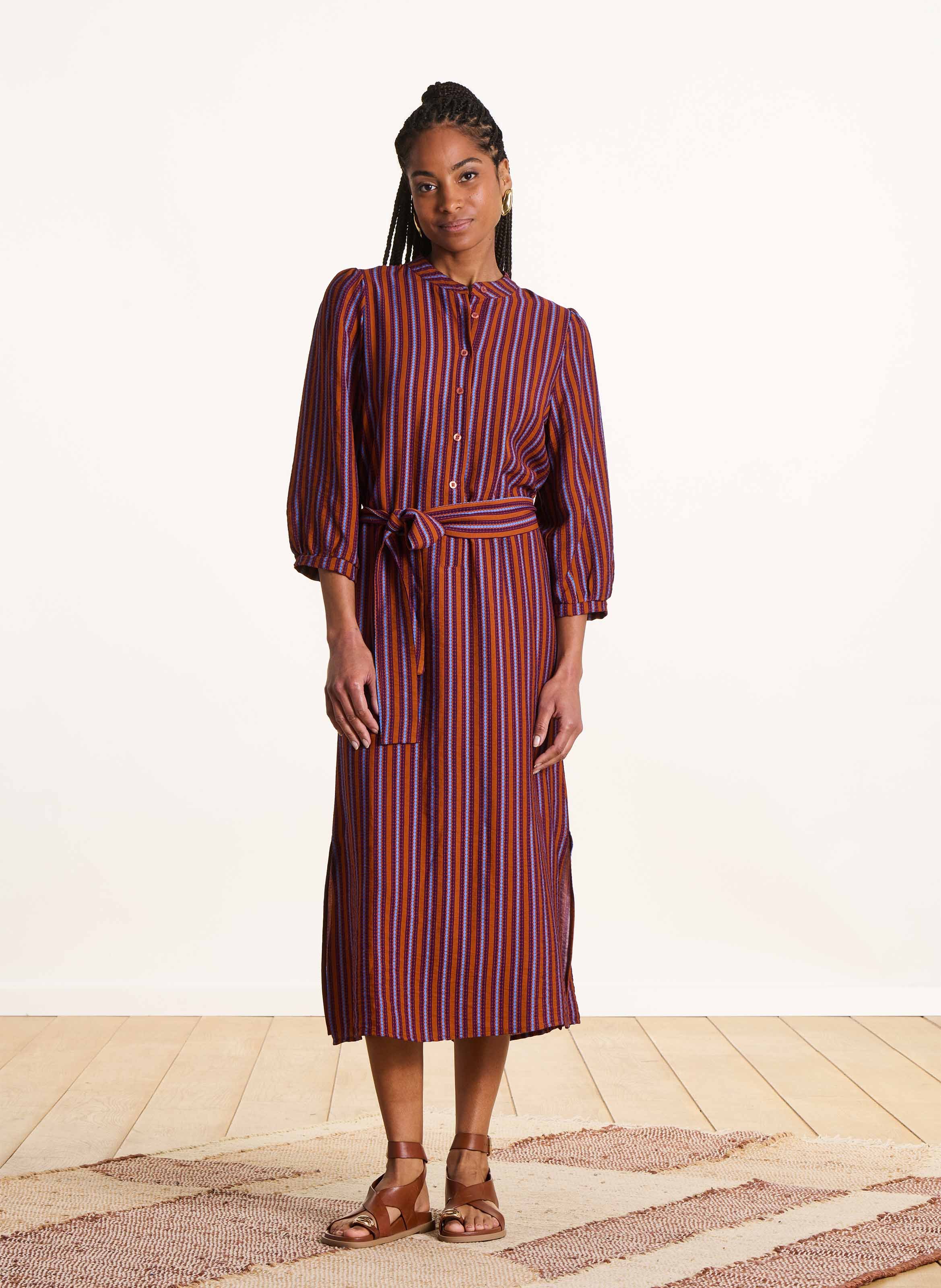 Robe midi à rayures LA FEE MARABOUTEE Multicolore