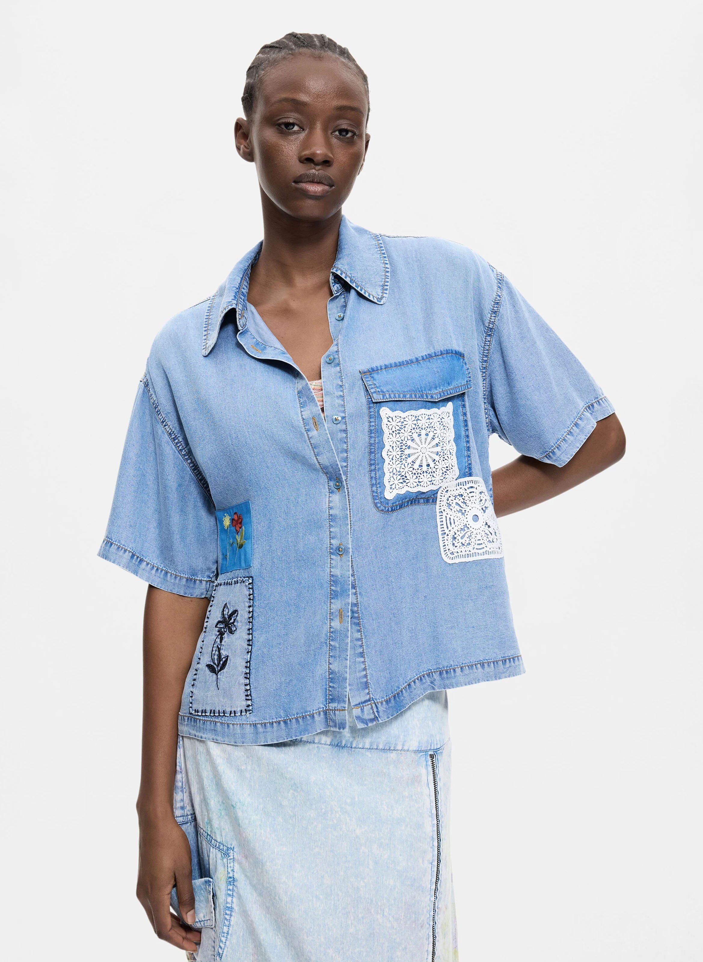 Chemise patchwork en denim DESIGUAL Bleu