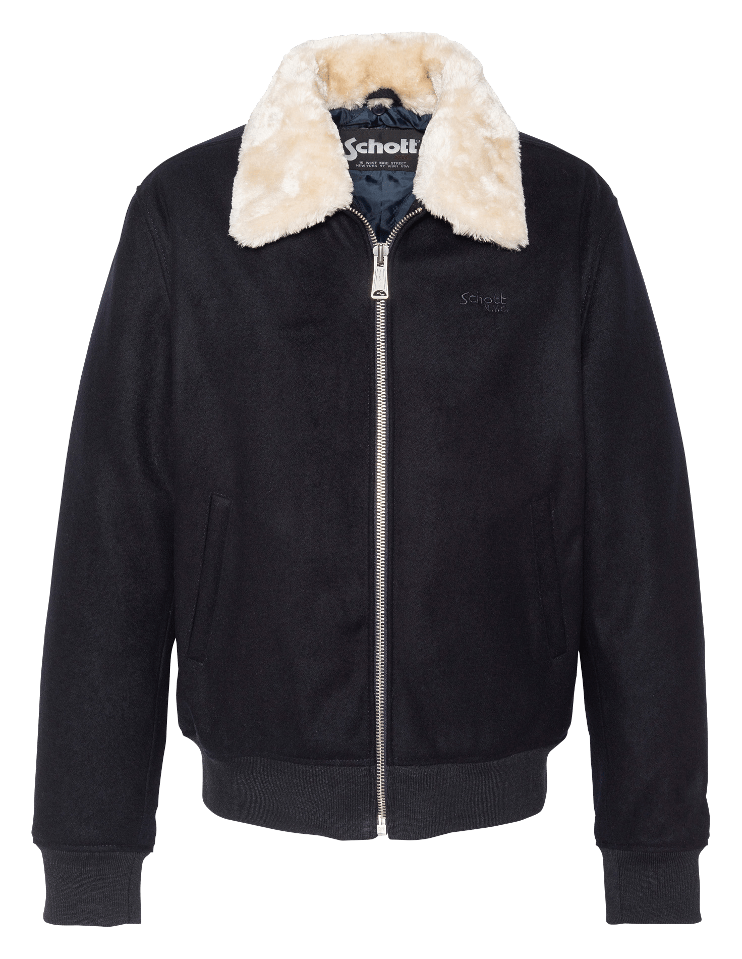 Pilotenjas van wolmix met afneembare kraag SCHOTT Blauw