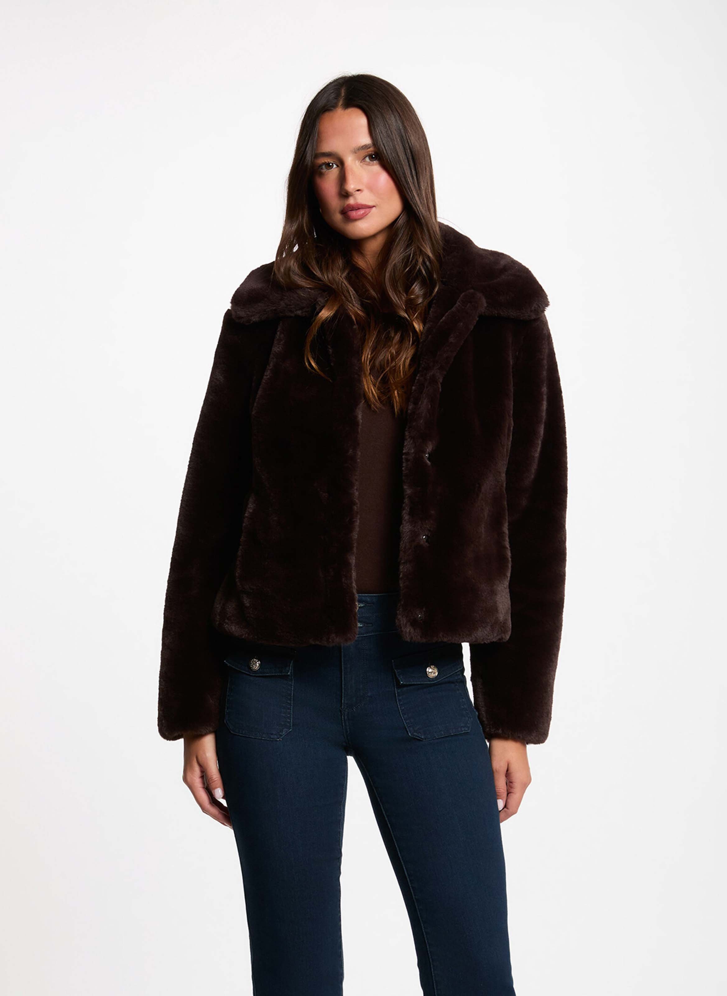 Manteau droit court effet fourrure MORGAN Marron