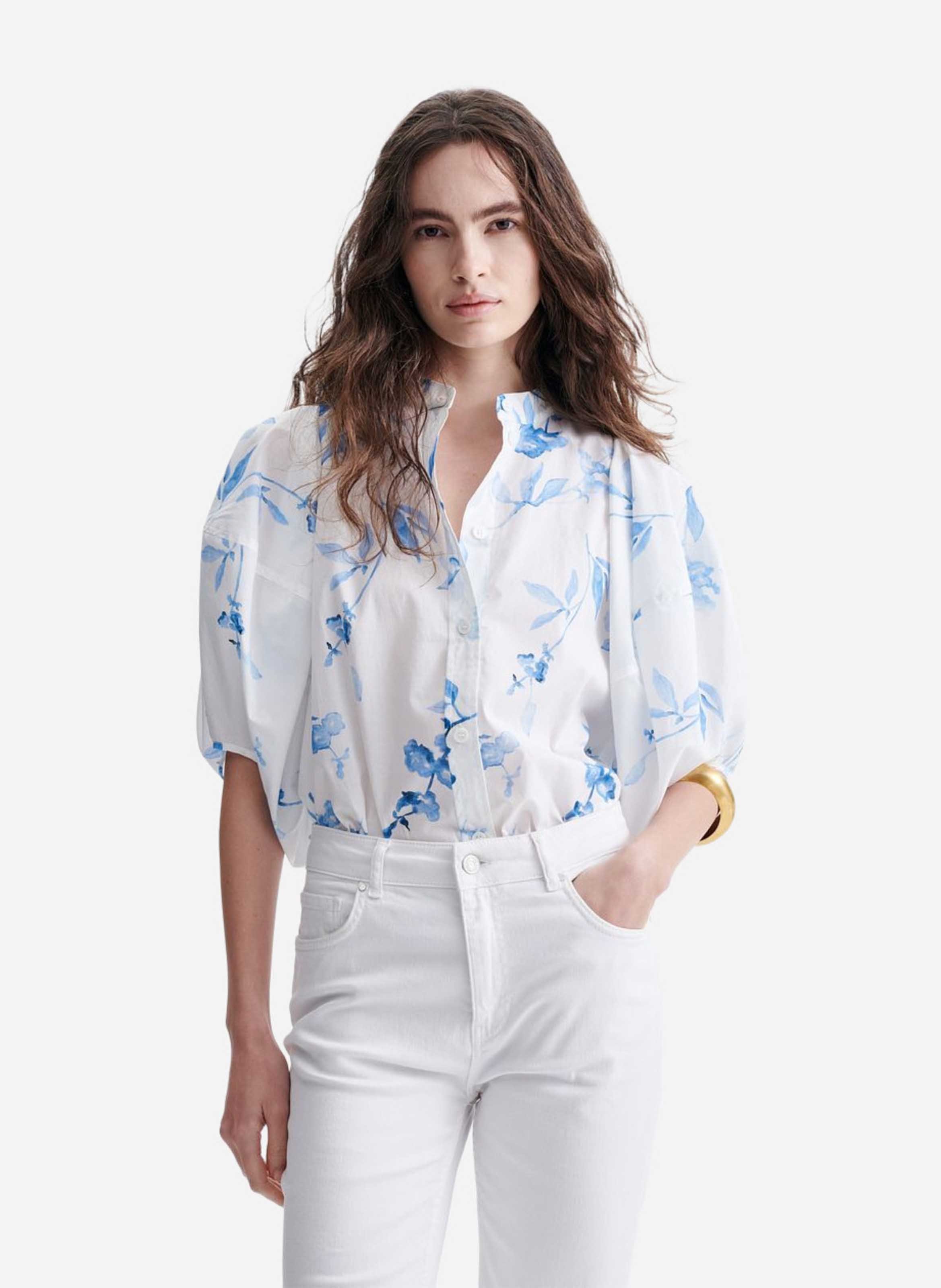 Blouse imprimée fluide à manches bouffantes VANESSA BRUNO Blanc
