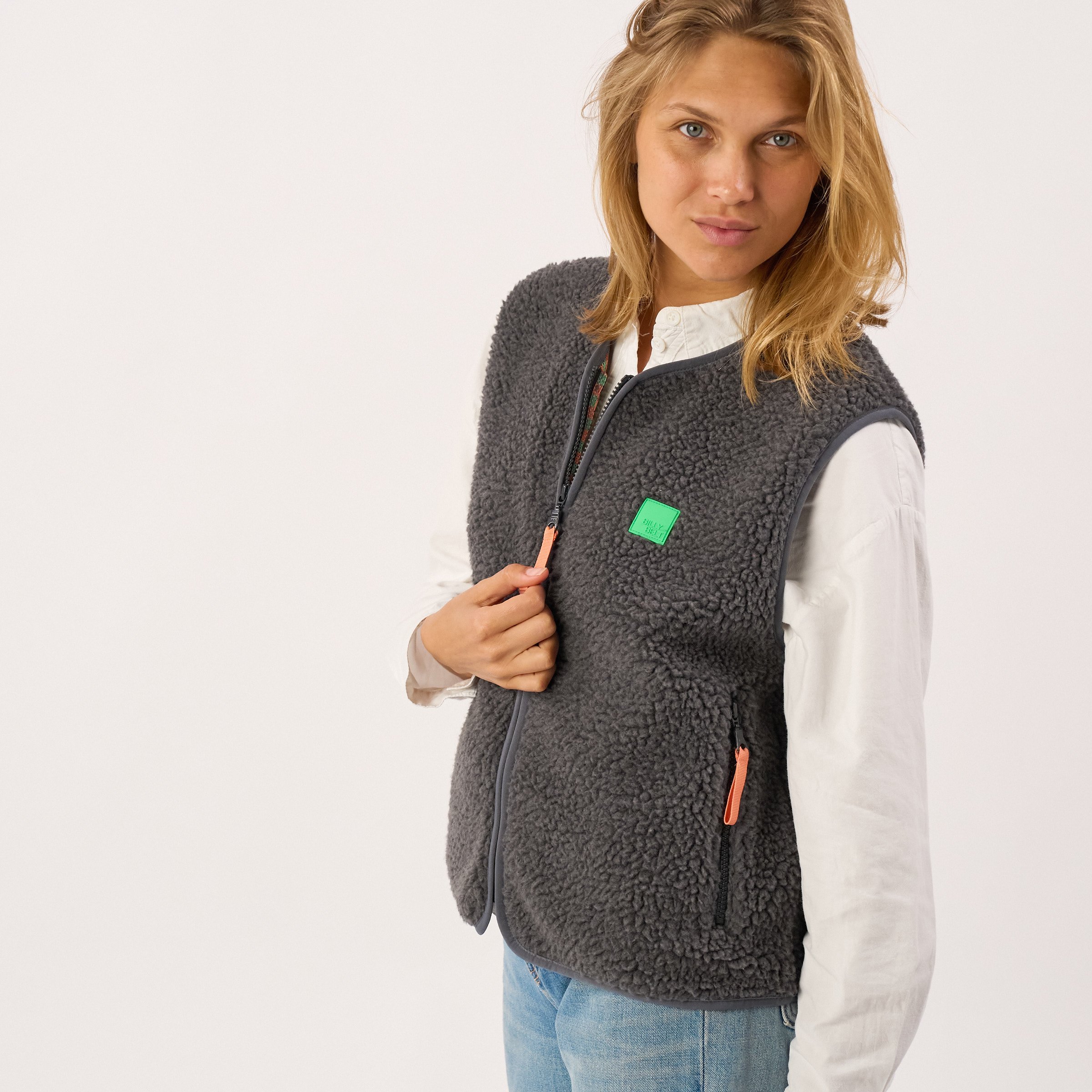 Sleeveless Sherpa Zip-Up Vest BILLYBELT Grey