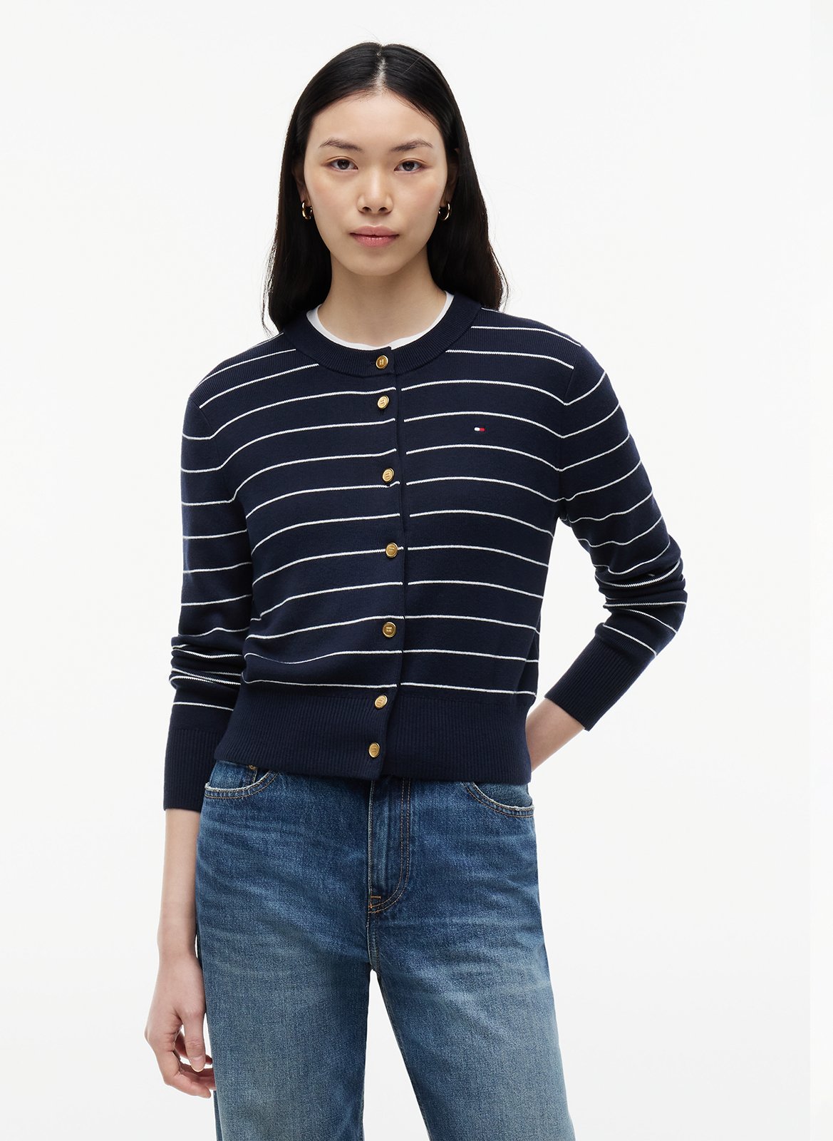 Fitted Striped Cotton Cardigan TOMMY HILFIGER Blue
