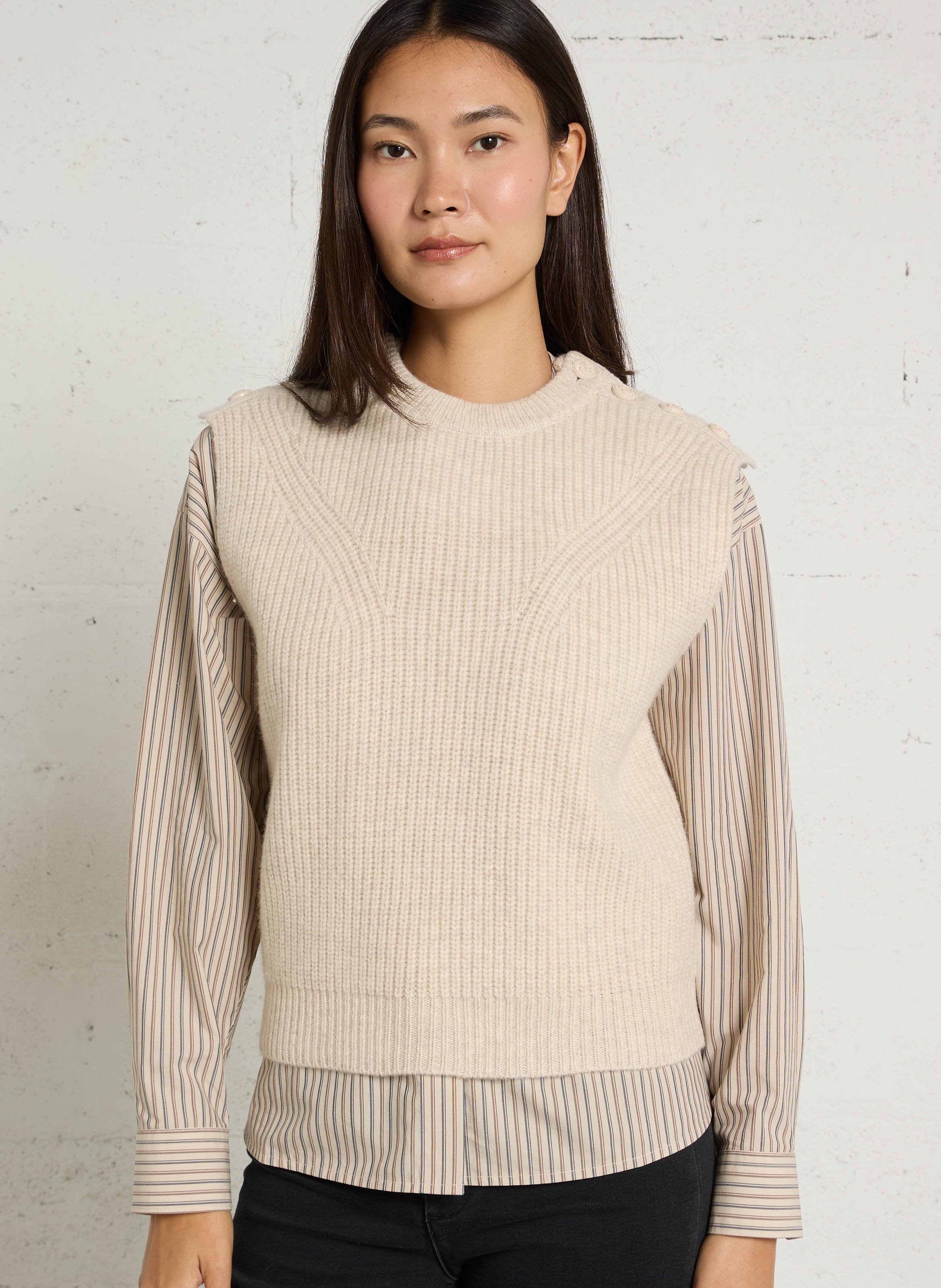Sleeveless merino wool sweater LEON & HARPER Beige