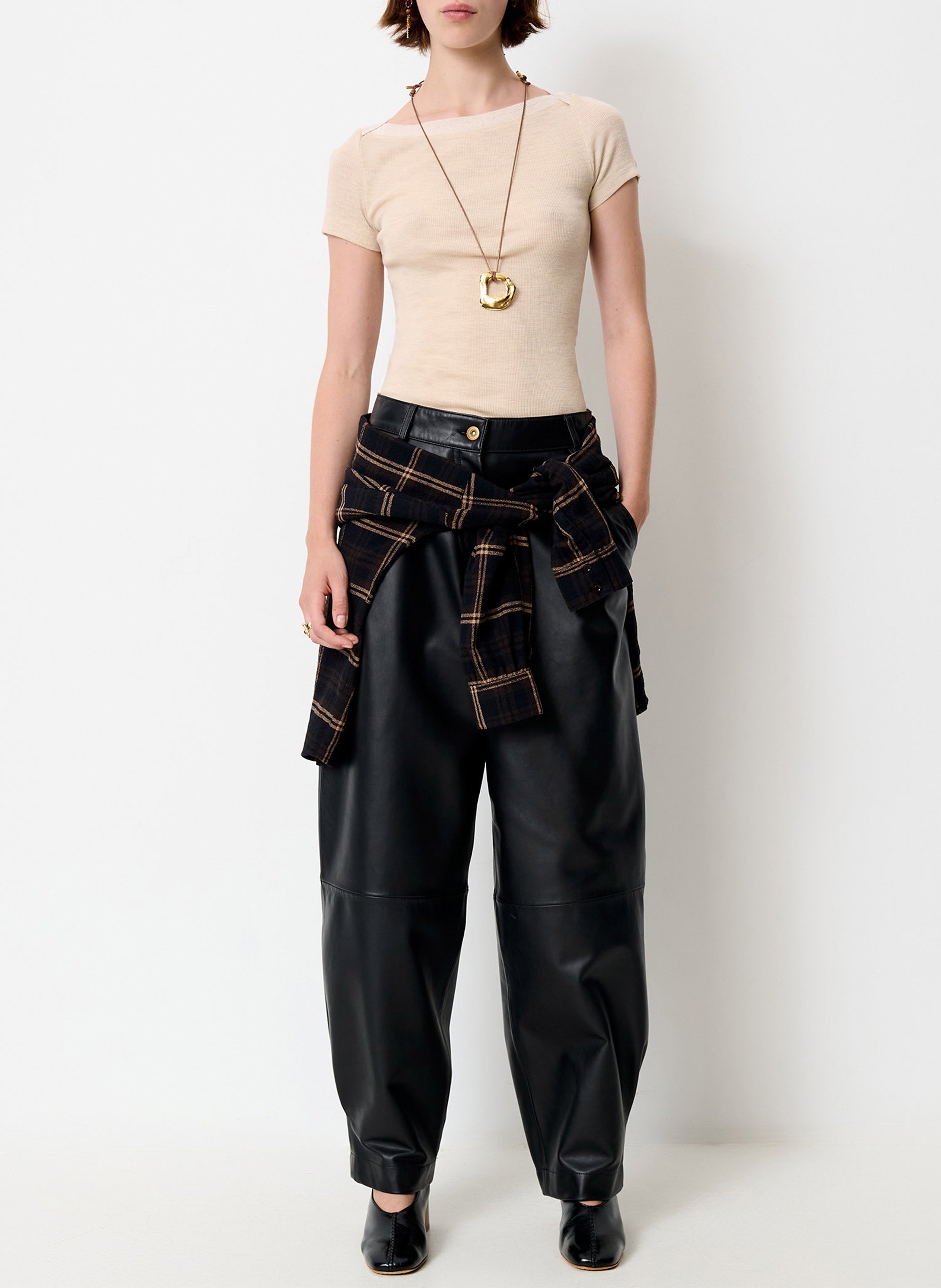 Gerade geschnittenes Rundhals-Top aus Strick SESSUN Beige