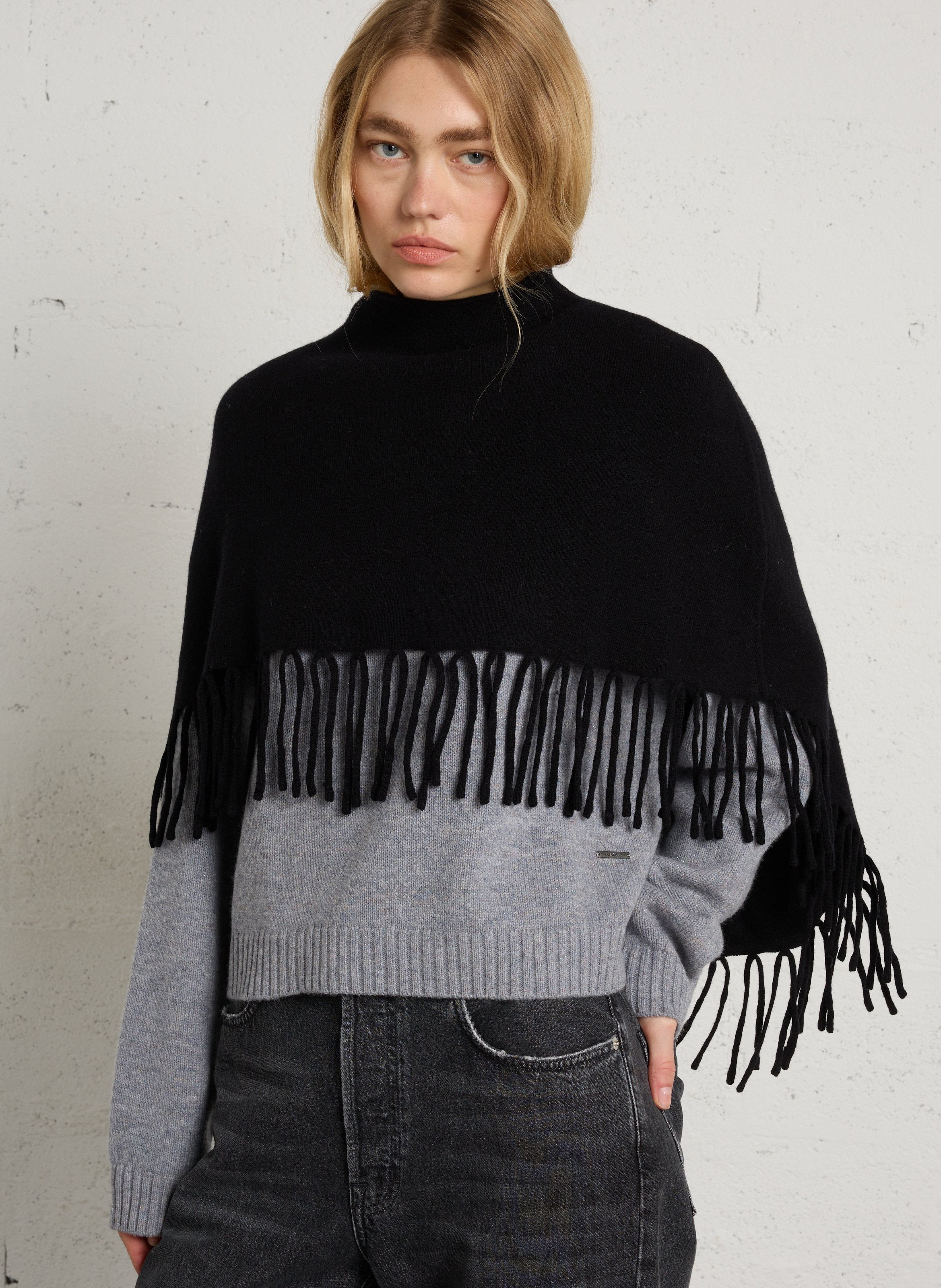 Poncho en laine BERENICE Noir