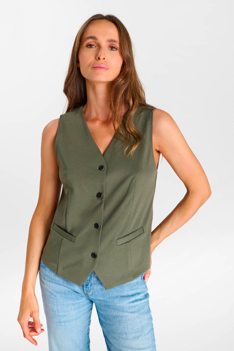 Buttoned V-neck sleeveless cardigan LE TEMPS DES CERISES Khaki