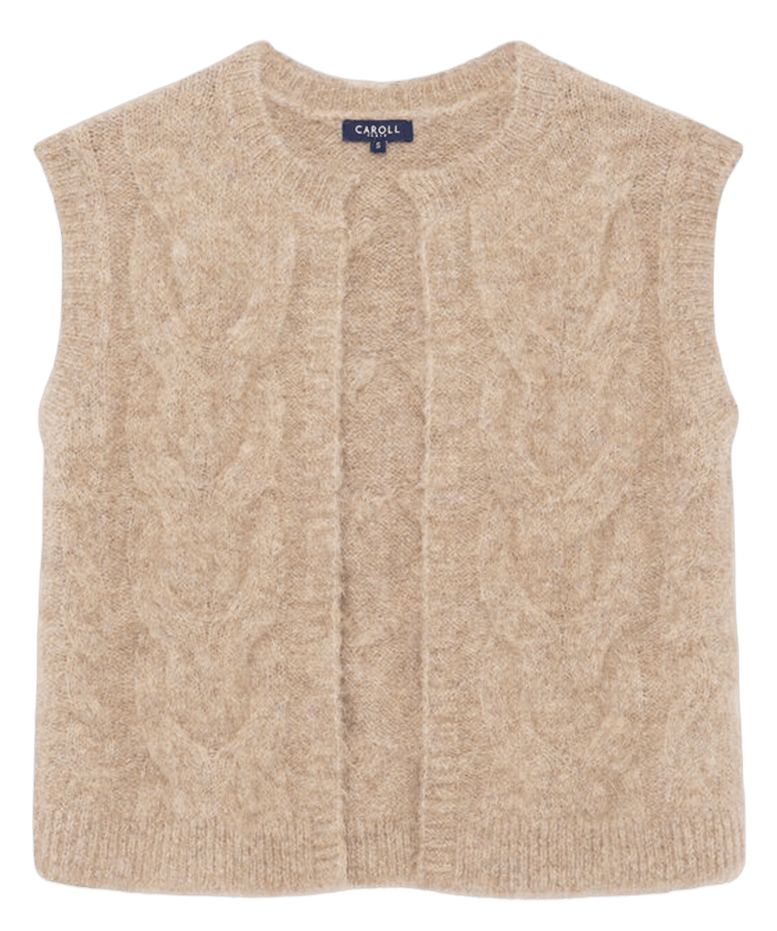 Gilet col rond en laine mélangée CAROLL Marron