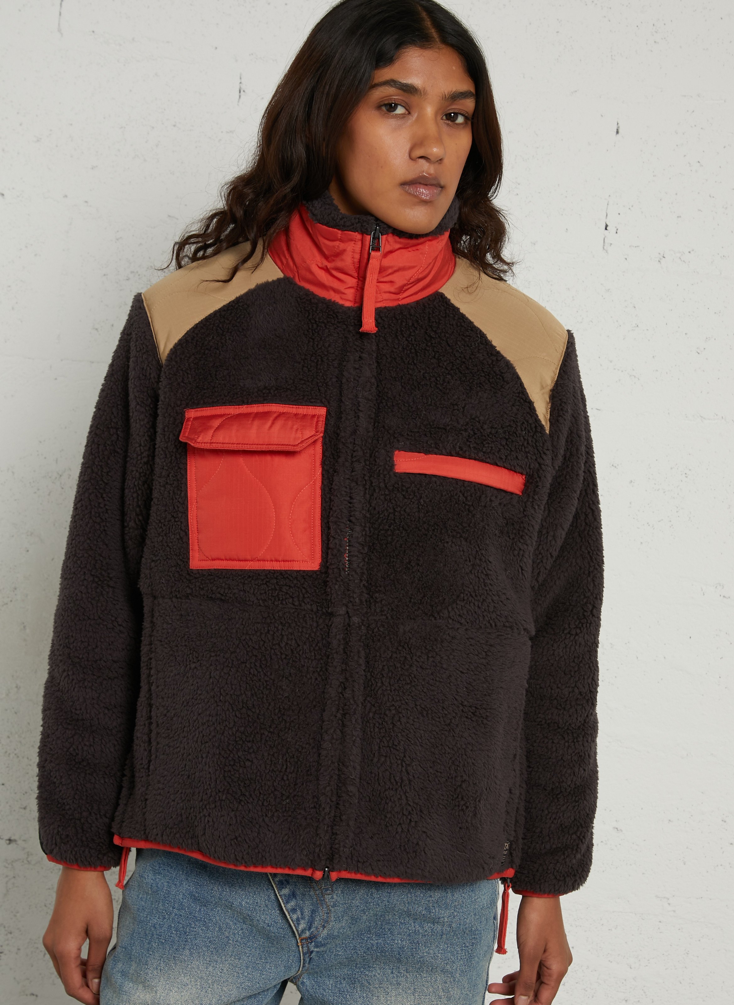 Sherpa jas met rits en opstaande kraag TAION Bruin