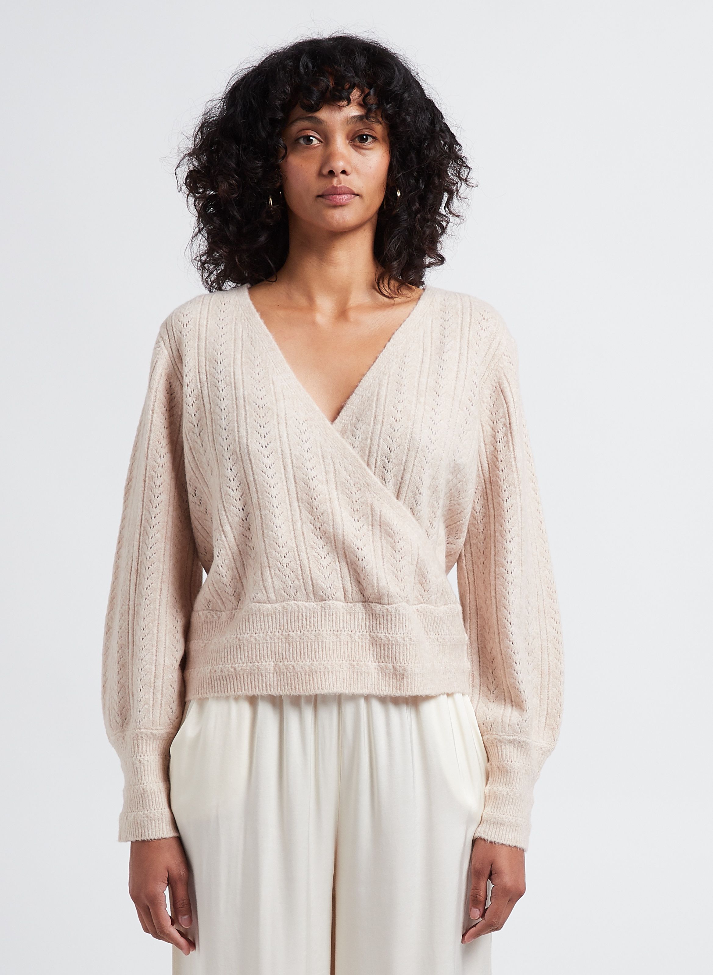 Pull Cache Coeur En Maille Pointelle Beda Super Light Natural