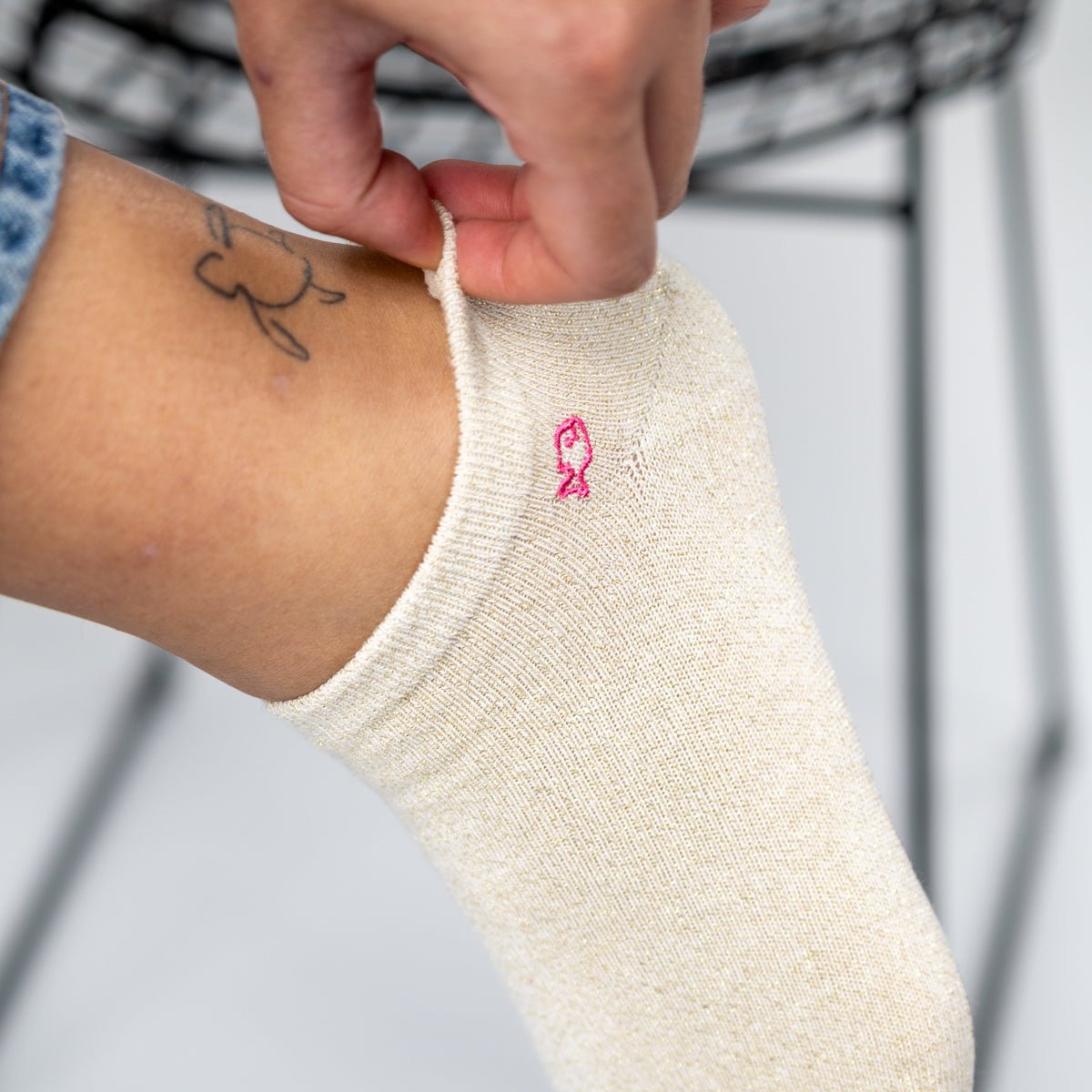 Sequined combed cotton ankle socks BILLYBELT Beige