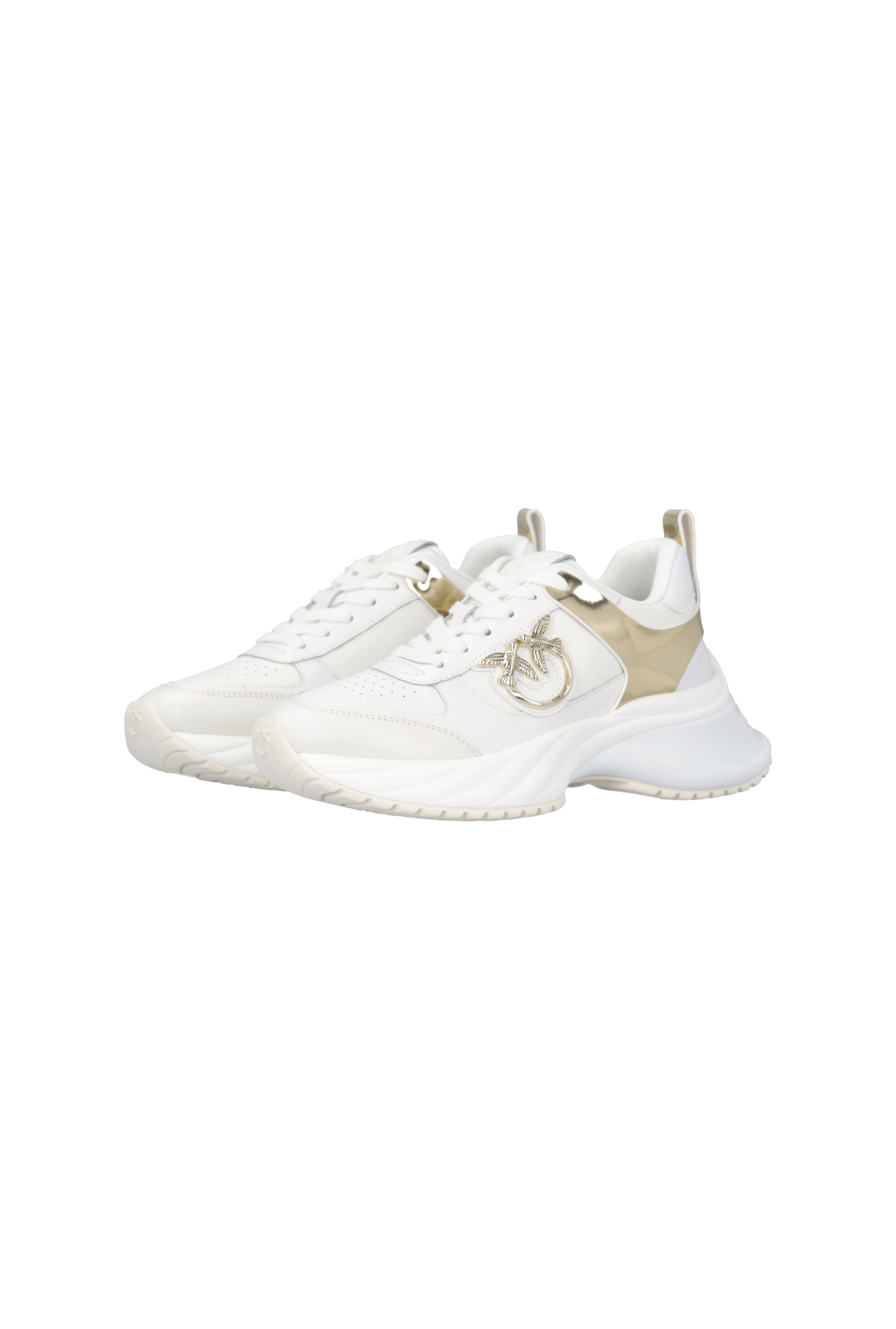 Ariel leather-effect sneakers with mirrored finish details PINKO White