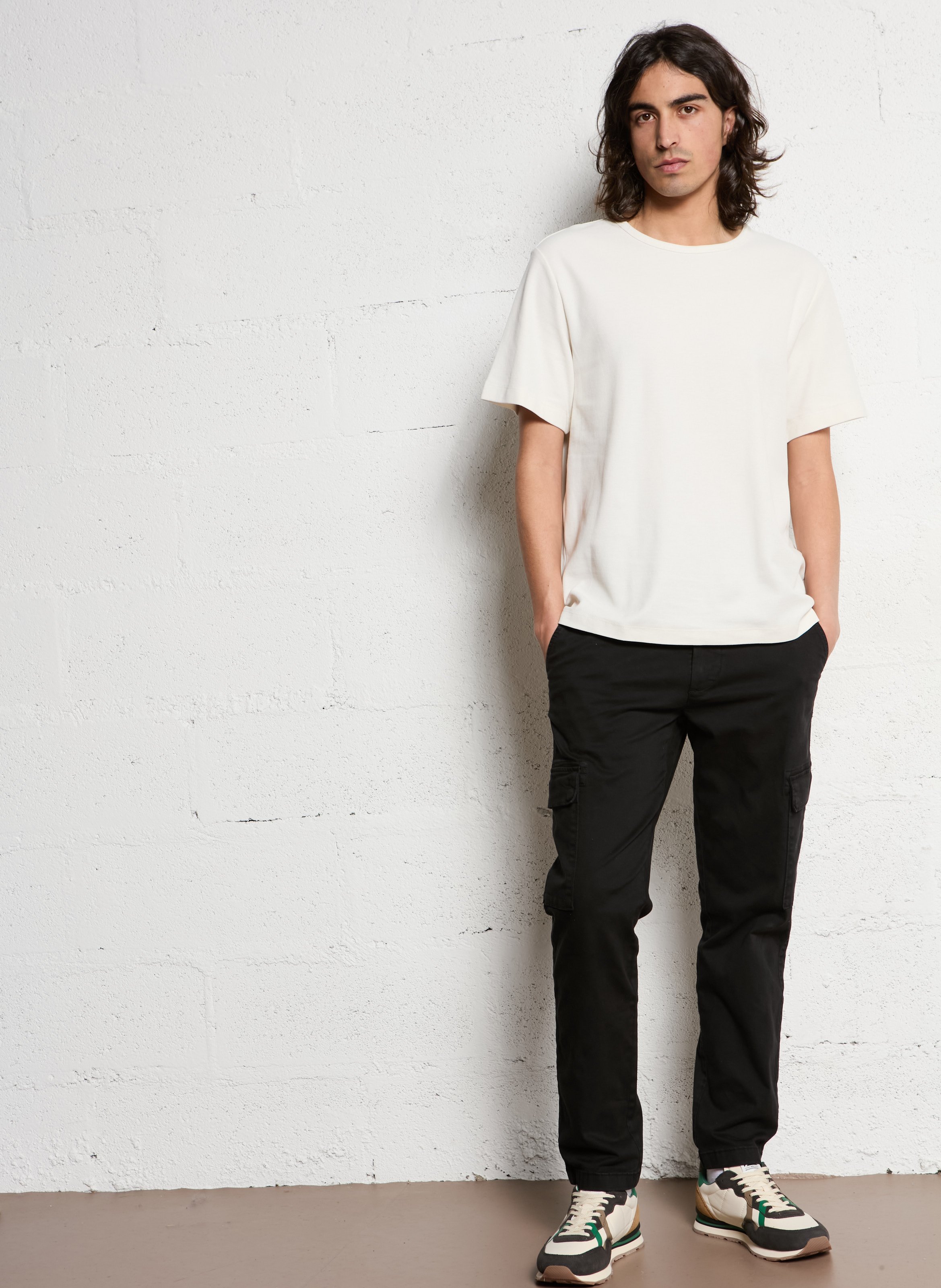 Round-neck organic cotton T-shirt SELECTED Beige