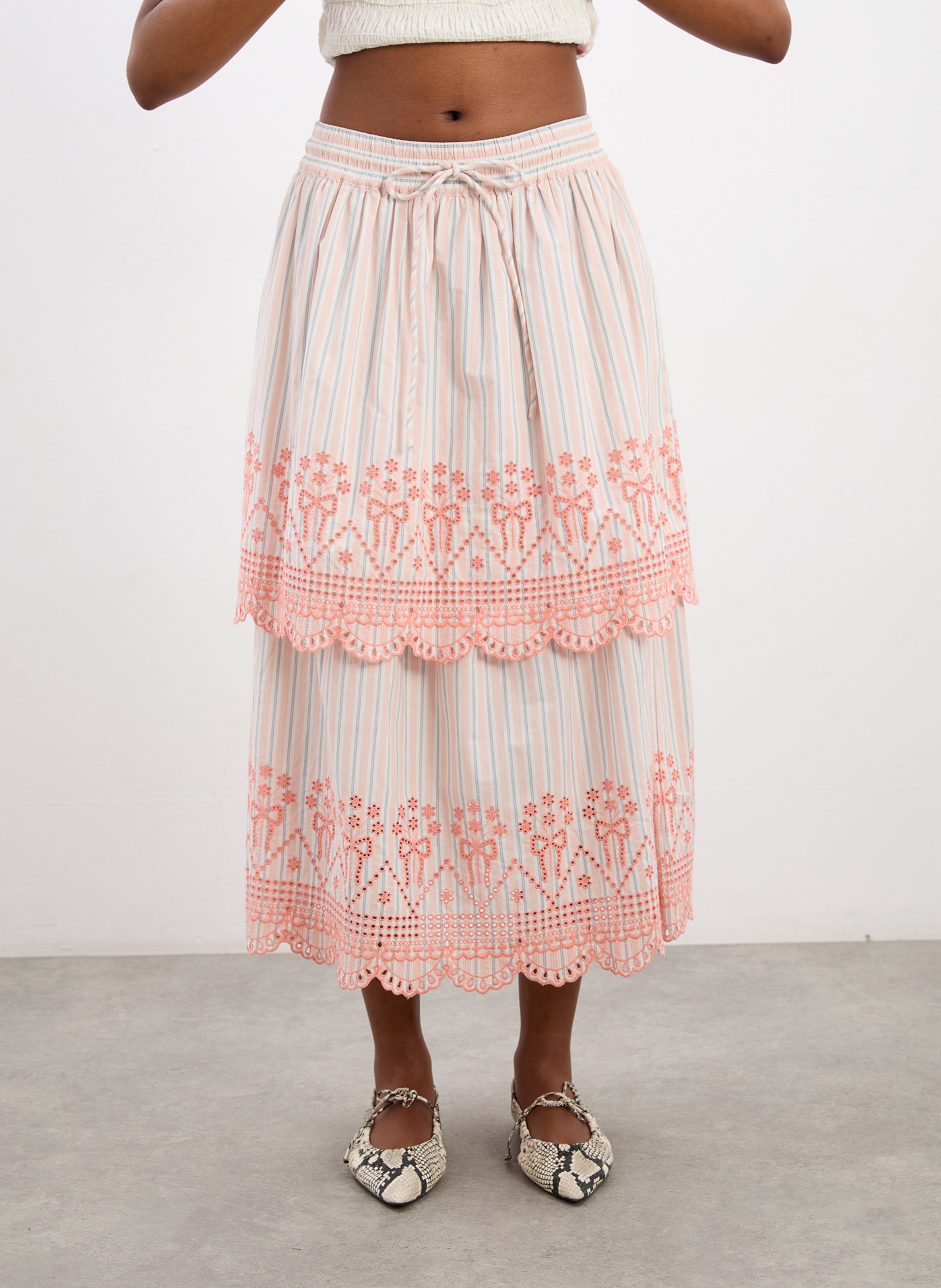 Midi-Rock mit gestreiften Stickereien DAMSON MADDER Orange