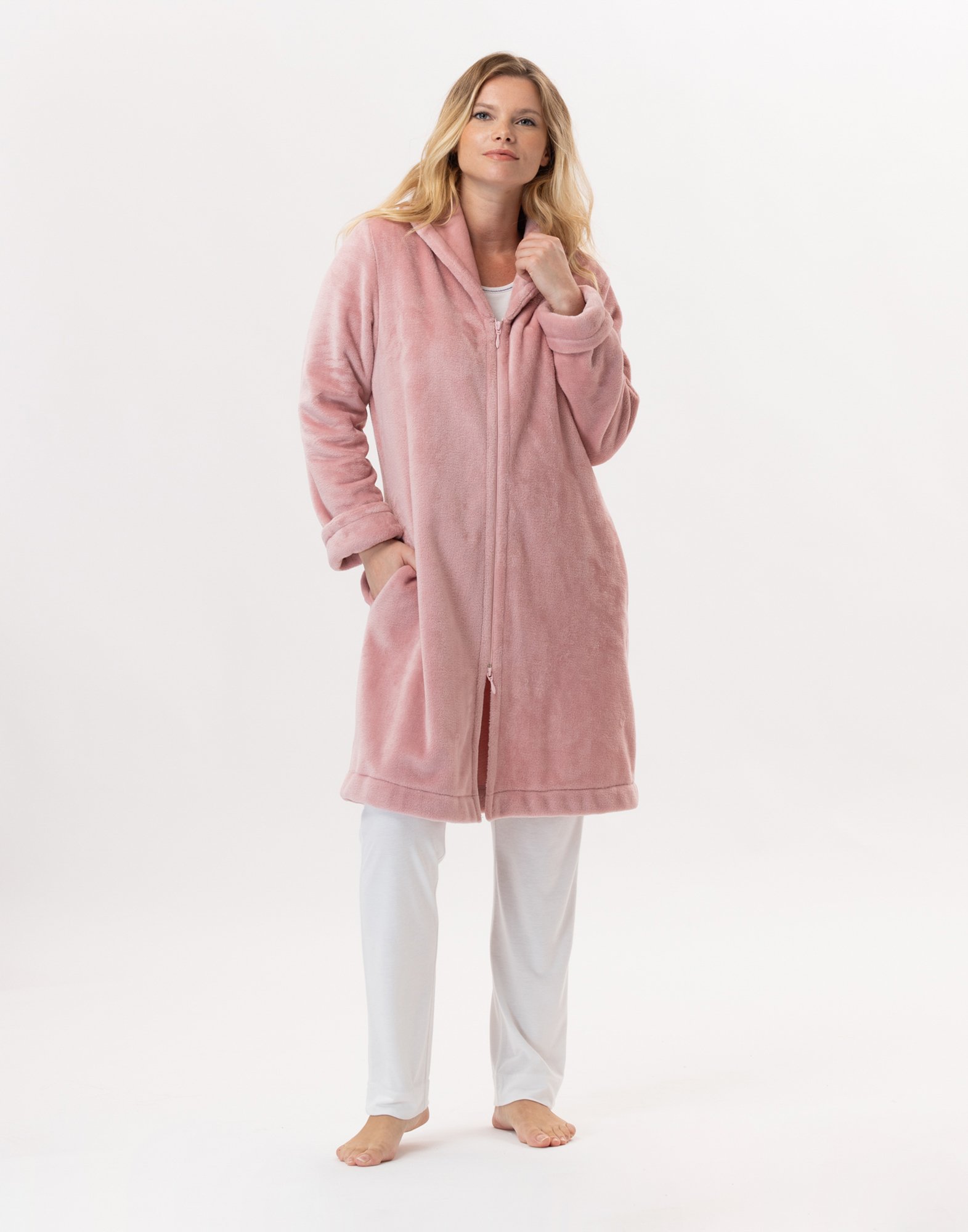 Zippered Plush Flannel Robe LE CHAT Pink