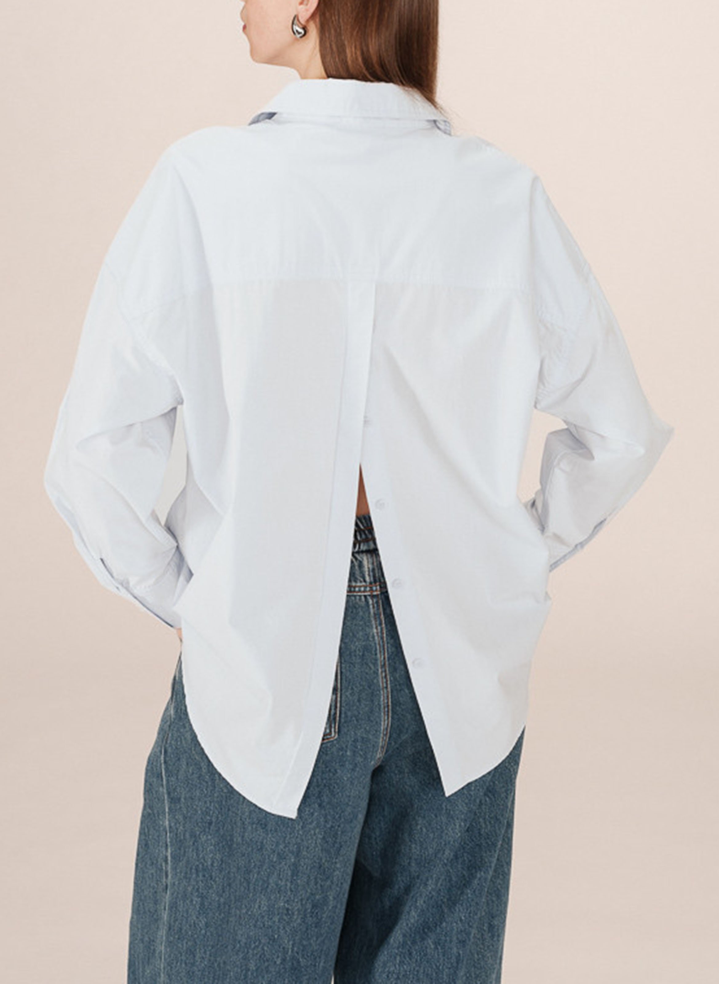 Chemise col classique manches contrastantes en coton GRACE ET MILA