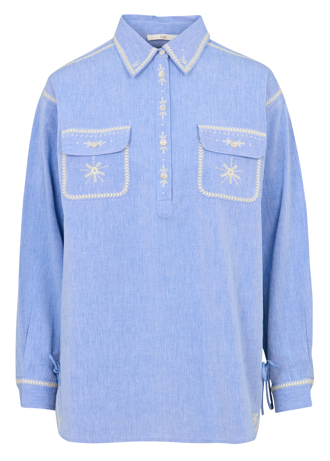 Oversized blouse with classic embroidered collar in cotton HOD PARIS Blue