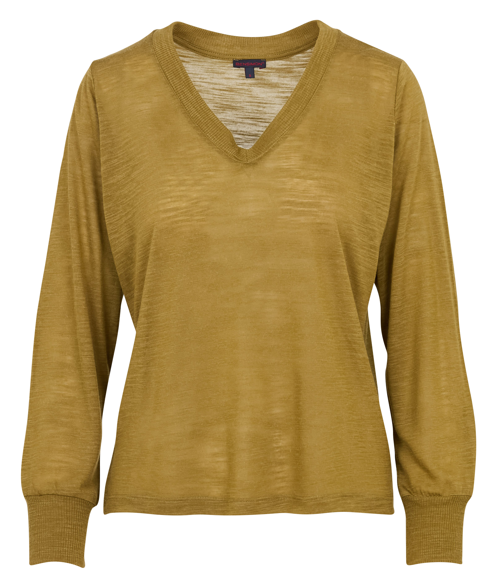 T-shirt met V-hals en lange mouwen in effen kleur BENSIMON Kaki