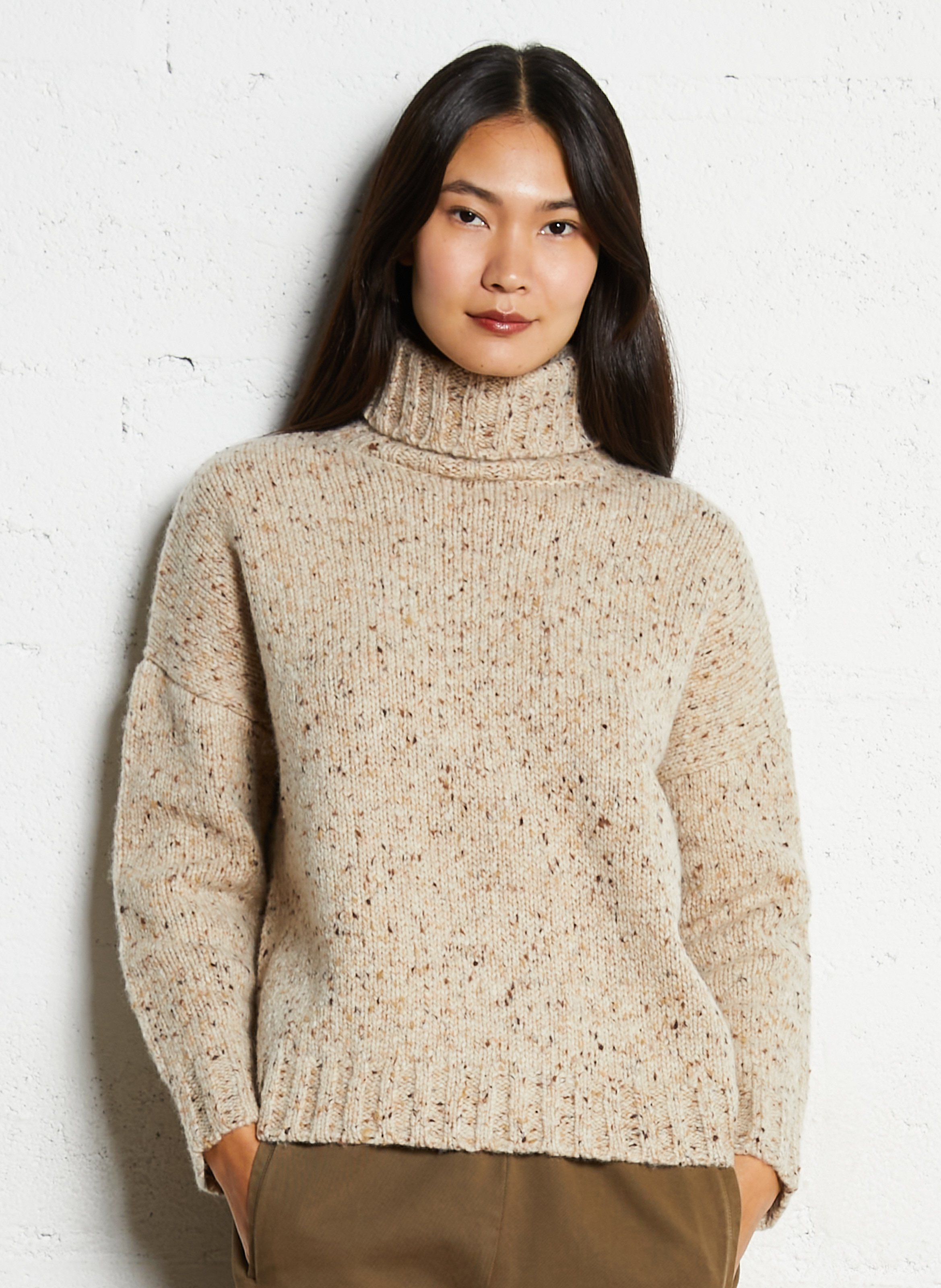 Oversized heathered wool turtleneck sweater HOD PARIS Beige