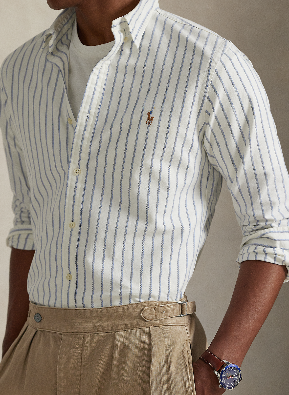Chemise col classique manches contrastantes en coton POLO RALPH LAUREN White