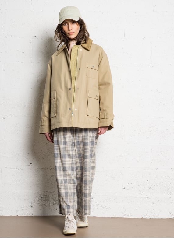 Wide checked pants in cotton and linen blend - Look 5