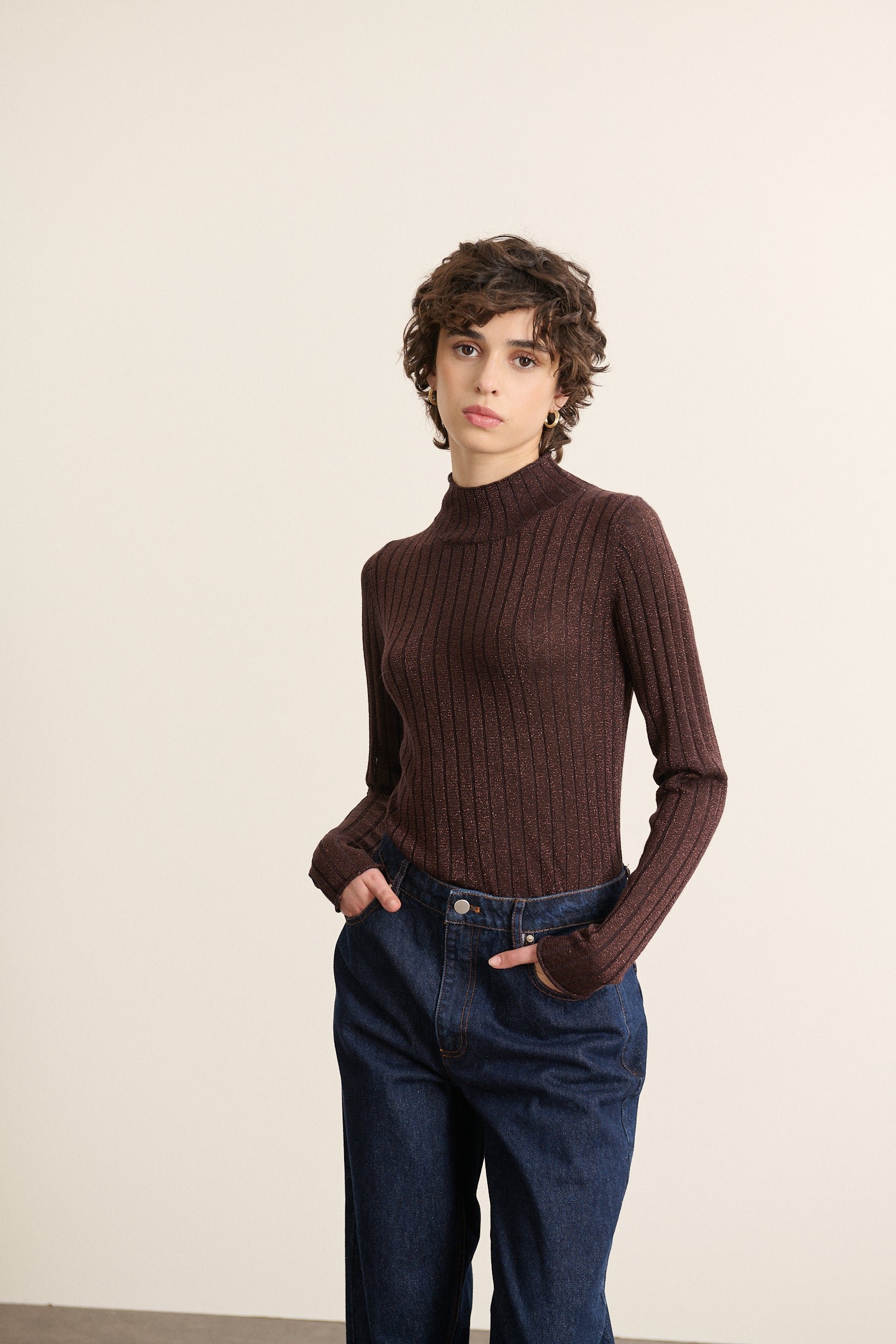High-neck lurex sweater GARANCE PARIS Brown