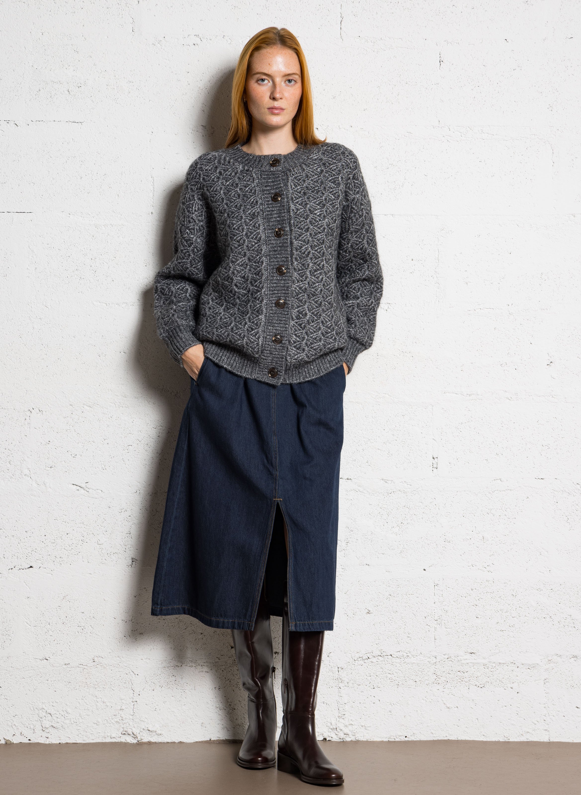 Jean midi en denim de coton MAISON 123 Bleu