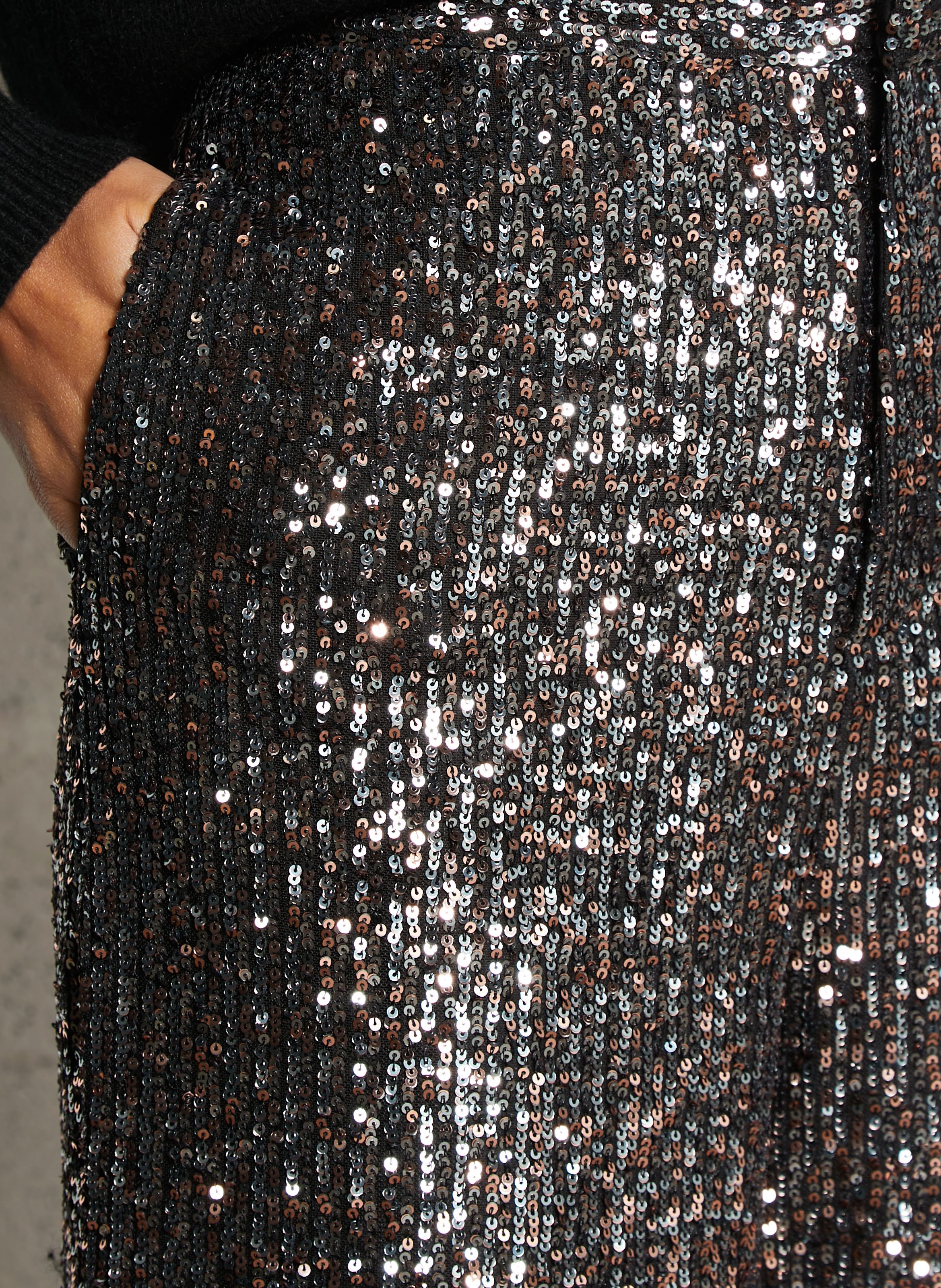 Pantalon droit taille haute à sequins SEE U SOON Noir