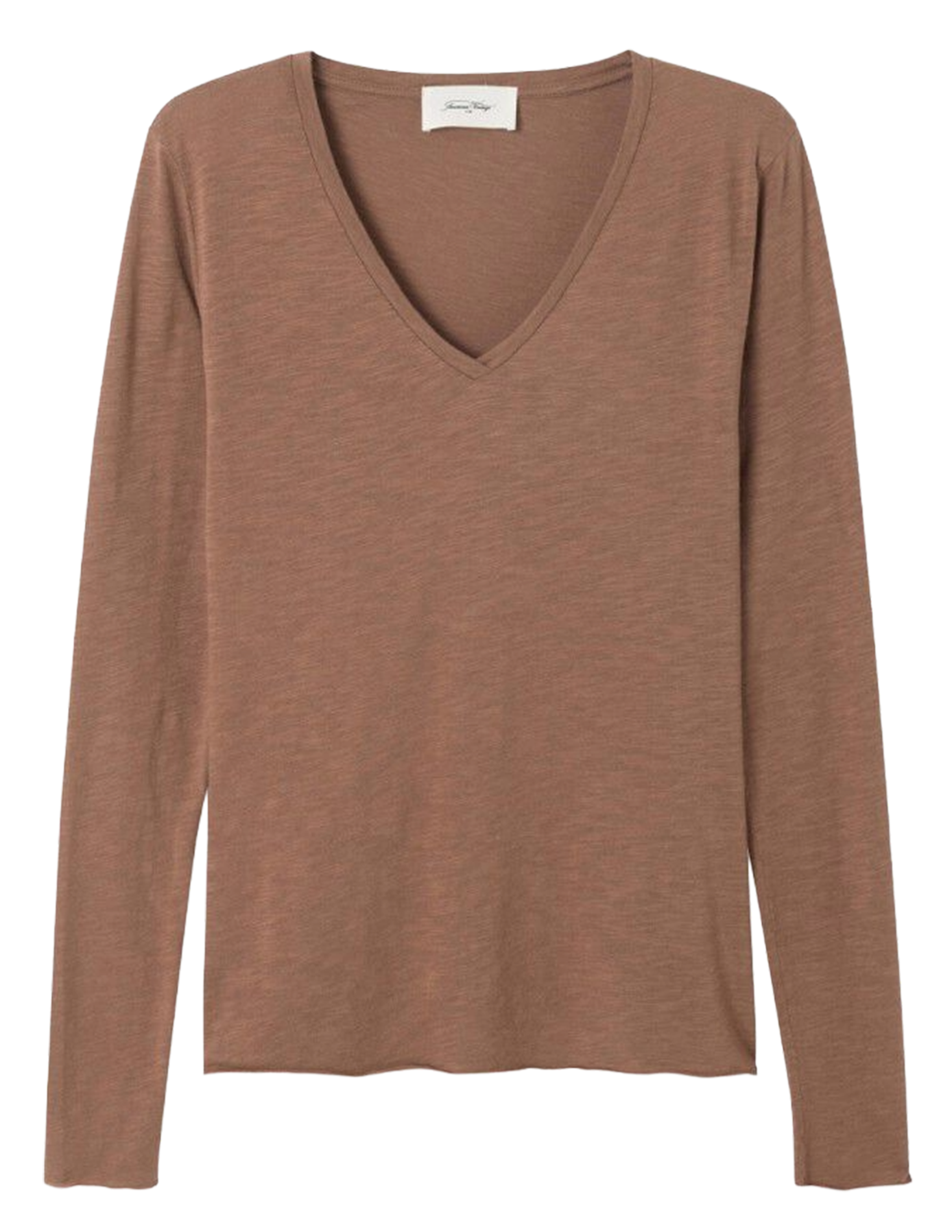 V-neck cotton-blend T-shirt AMERICAN VINTAGE Brown
