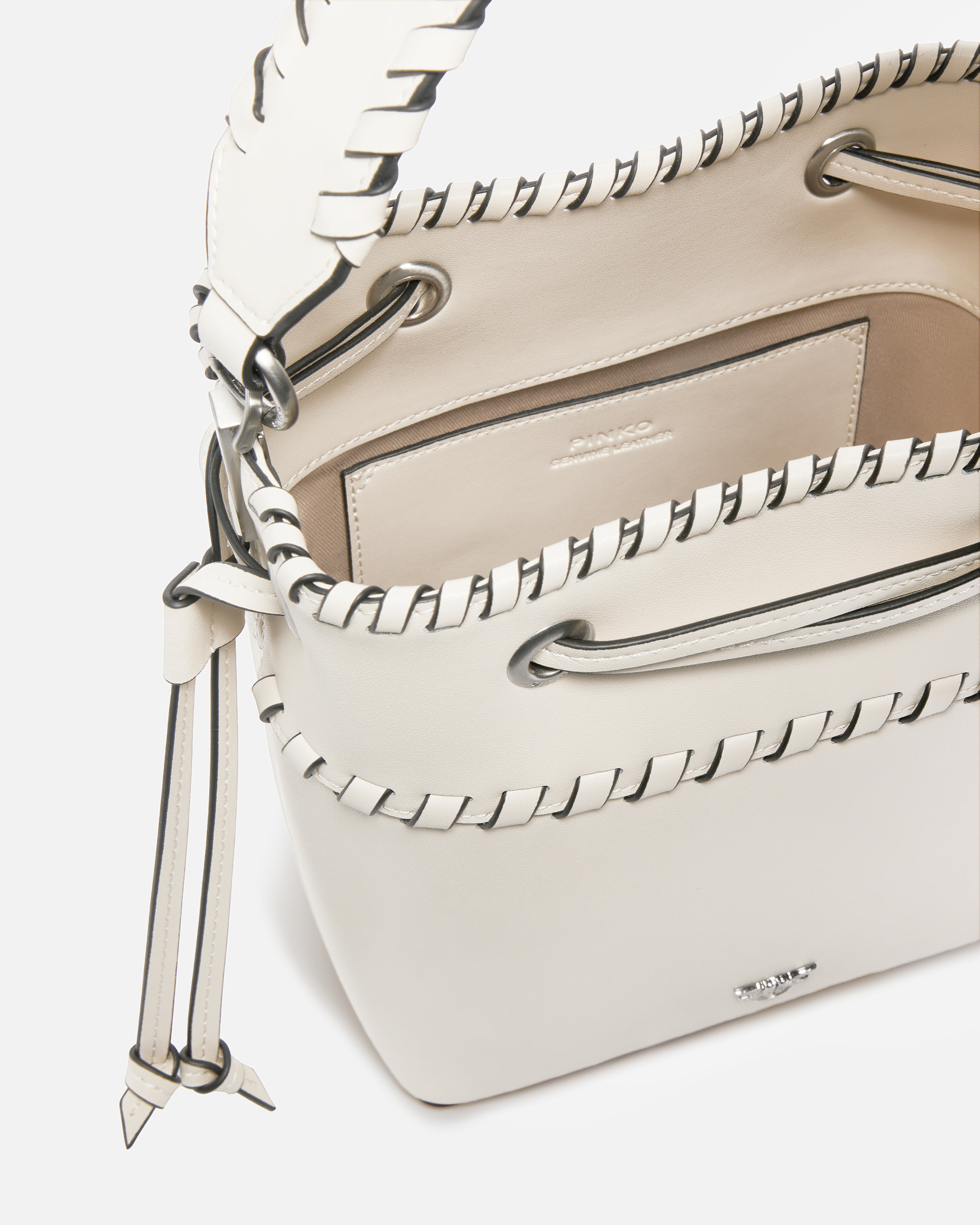 Small leather bucket bag with stitching PINKO White