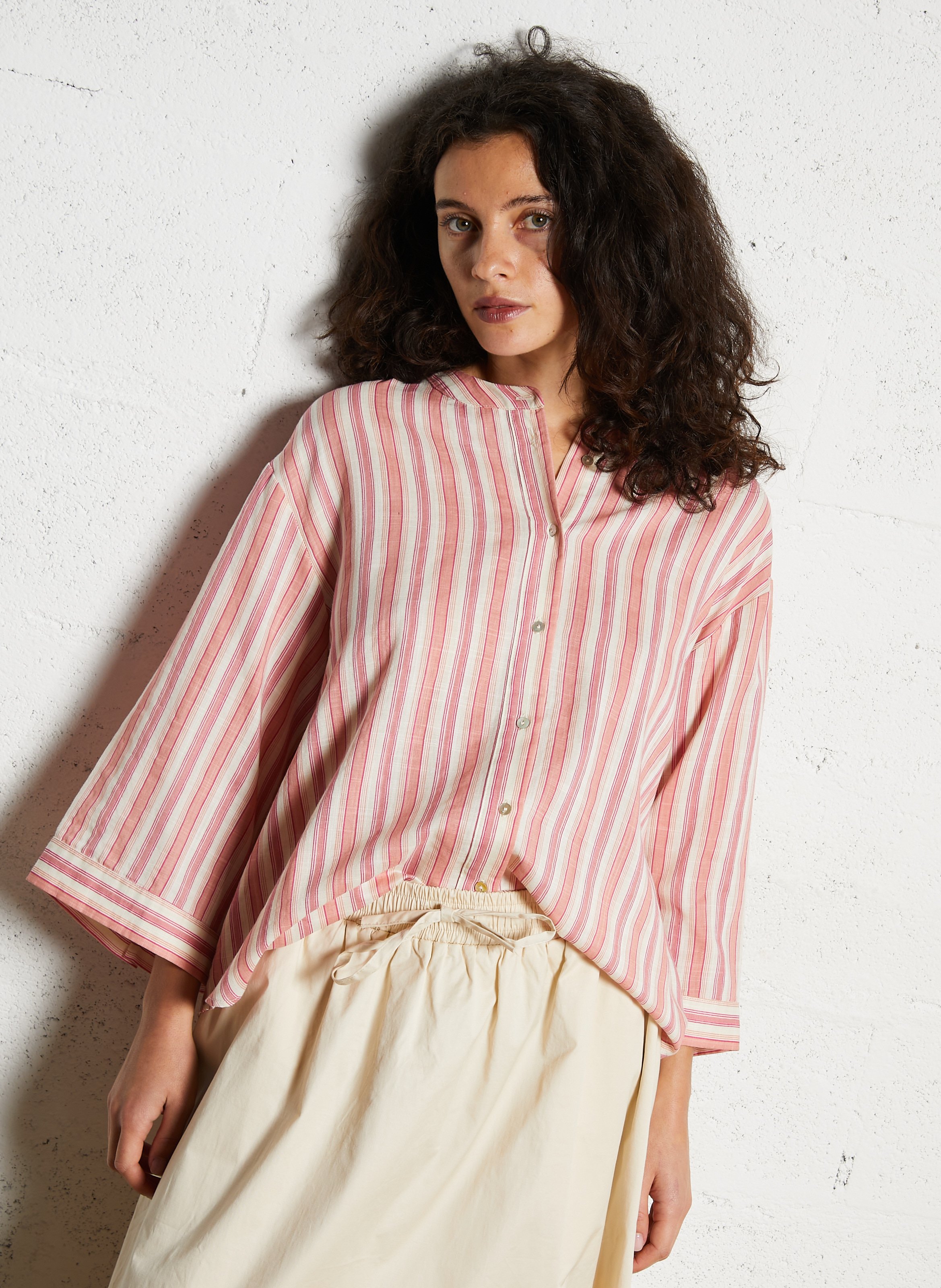 Chemise oversize col mao en coton mélangé JC SOPHIE Rose