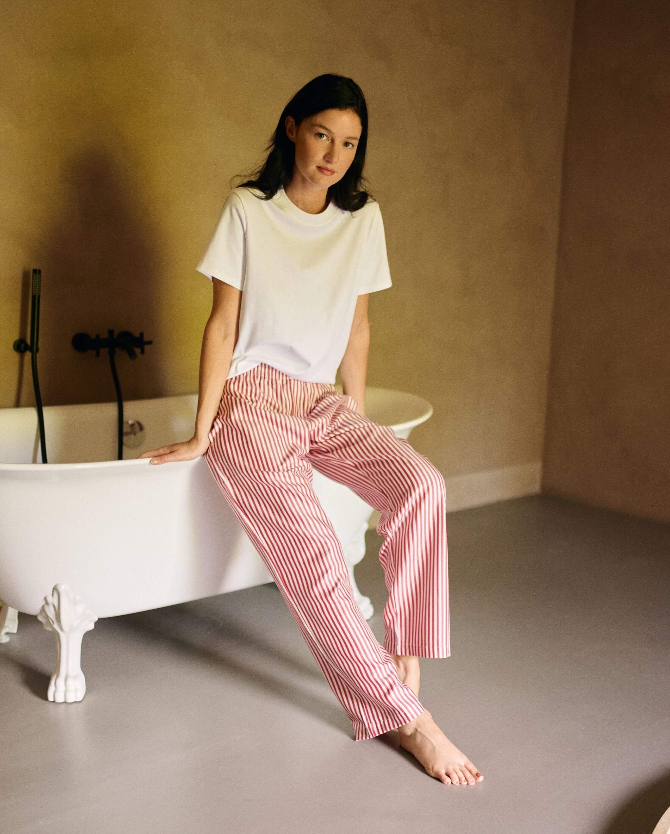 Women's tencel pants, red stripes ANGARDE Red