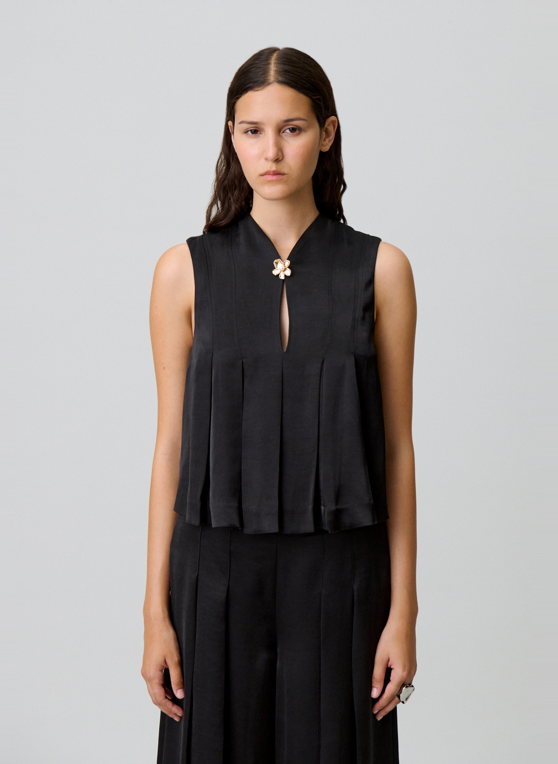 Satin-finish top with mandarin collar CLAUDIE PIERLOT Black