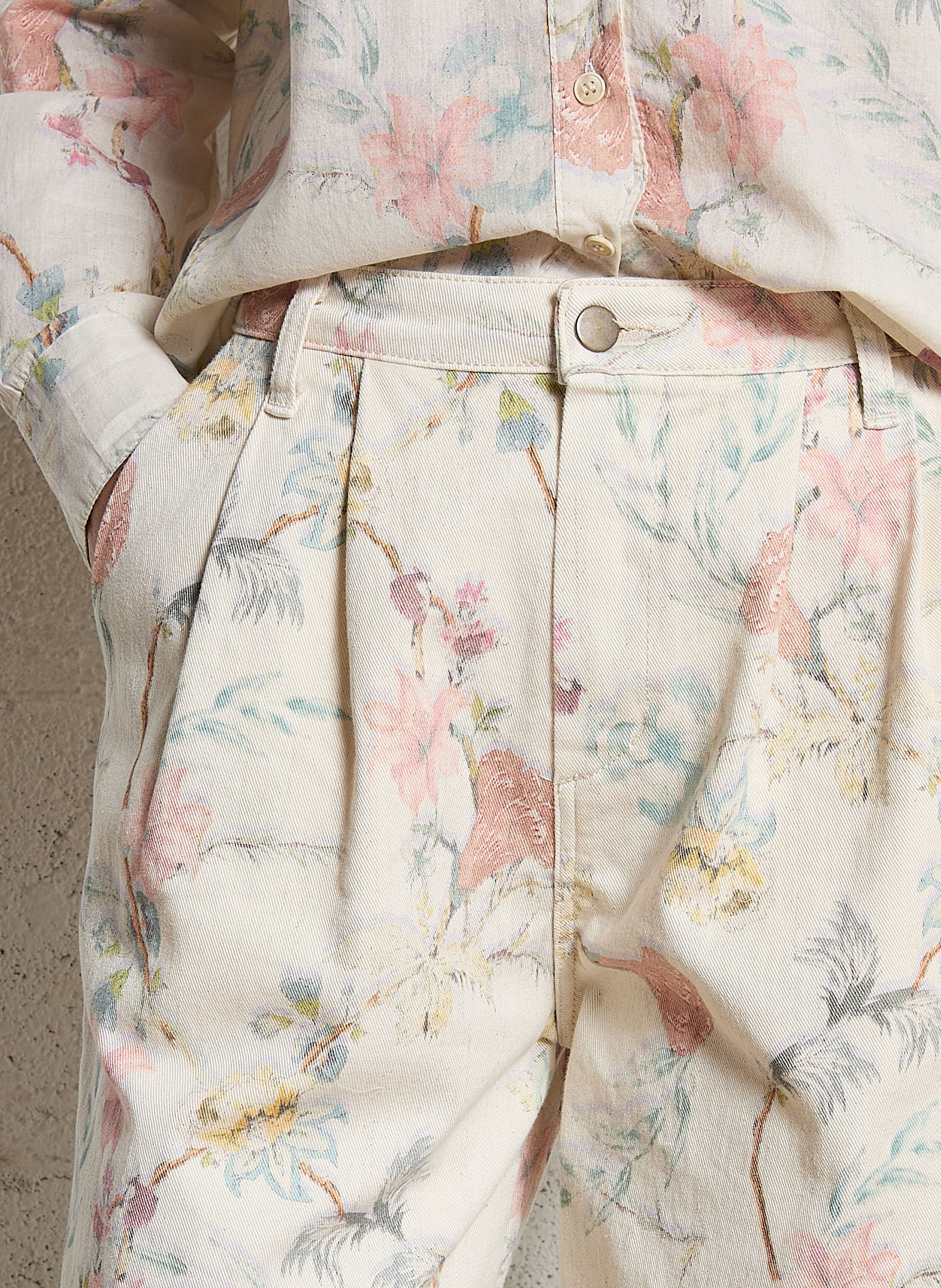 Hoch taillierte Hose mit Faltenmuster MAISON HOTEL Rosa