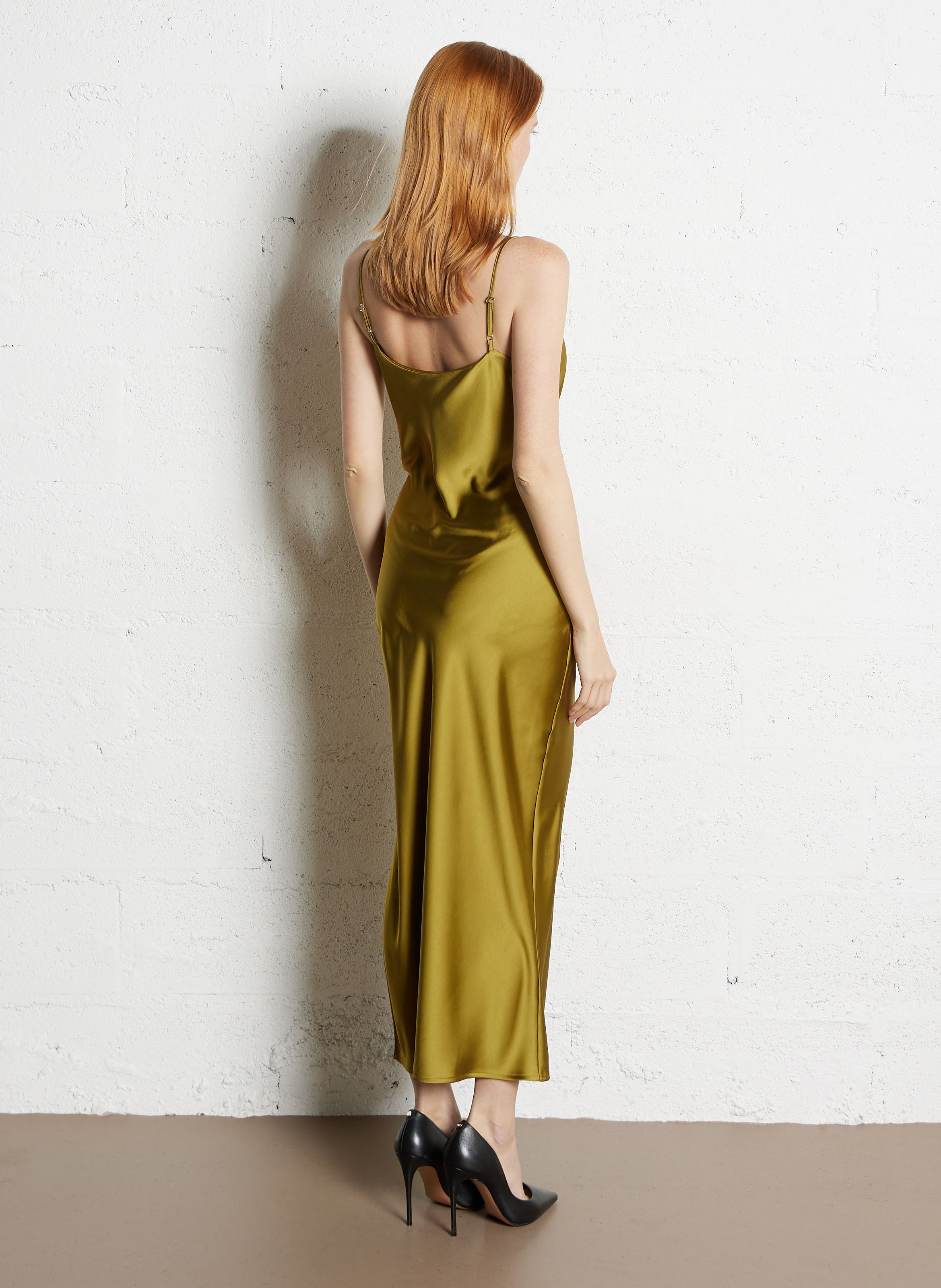 Satin V-neck maxi dress IMPERIAL Yellow