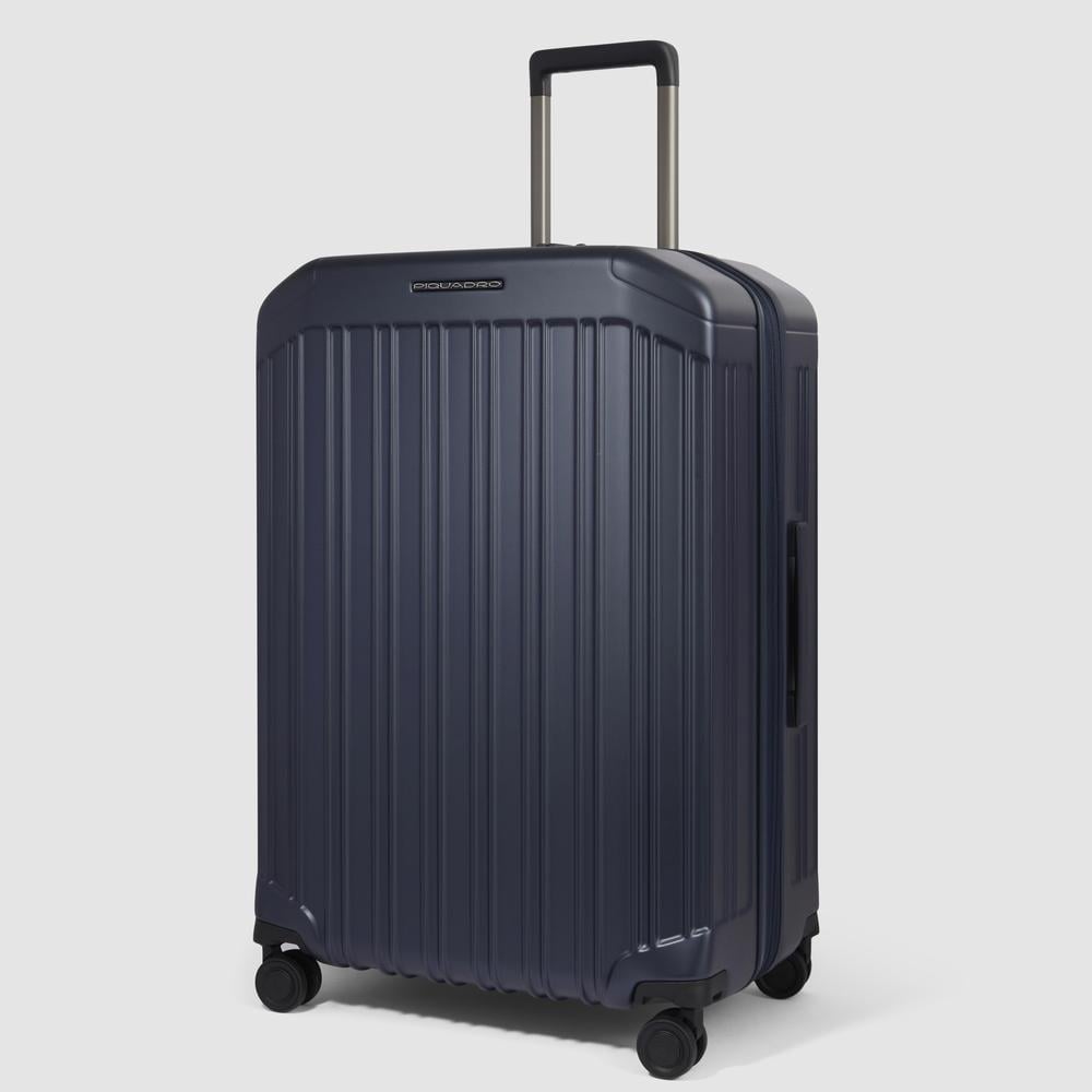 Large expandable 4-wheel trolley suitcase with TSA lock and removable washable lining PIQUADRO Blue