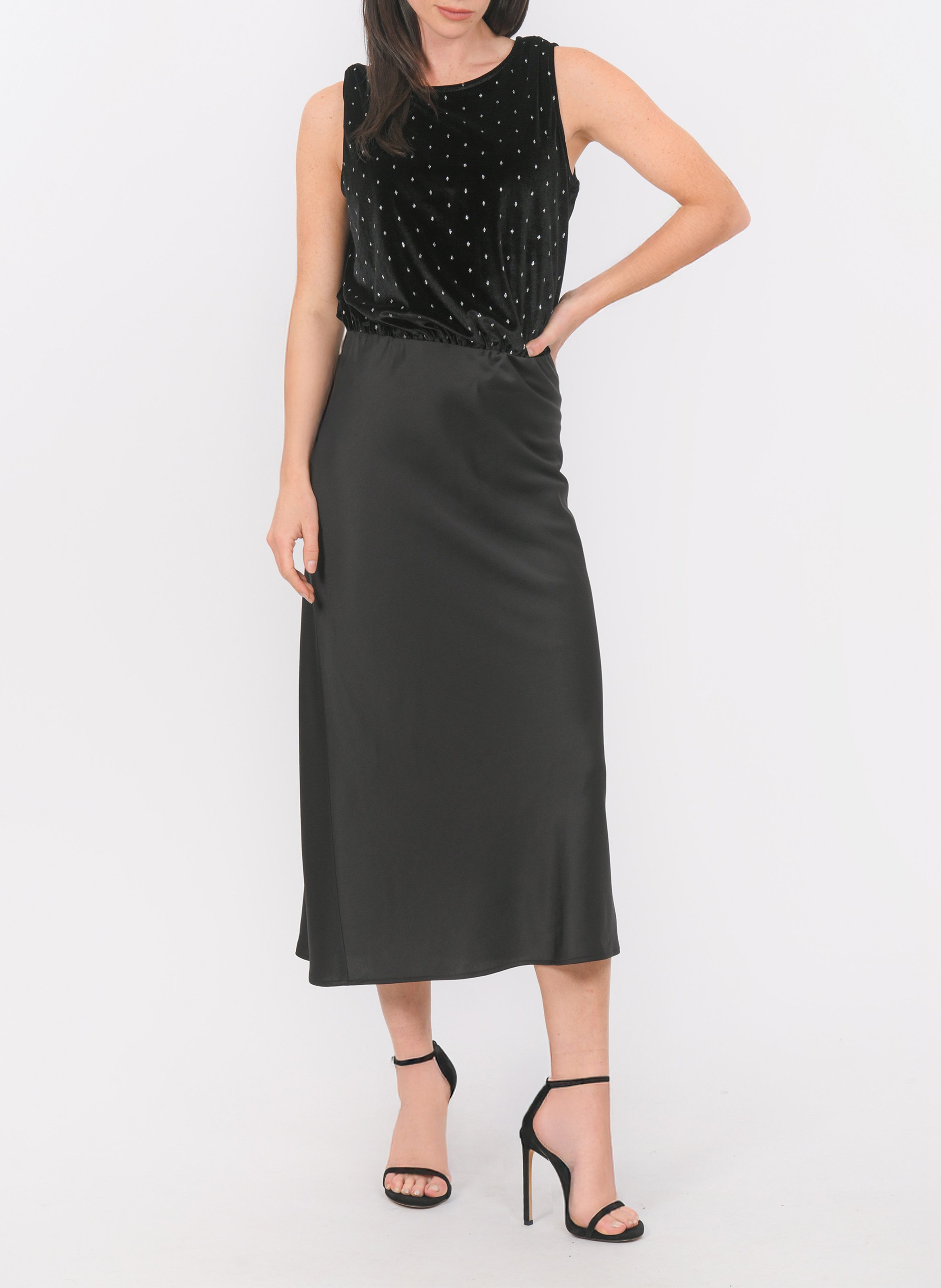 Midi-jurk met V-hals en dubbel materiaal KOOKAI Zwart