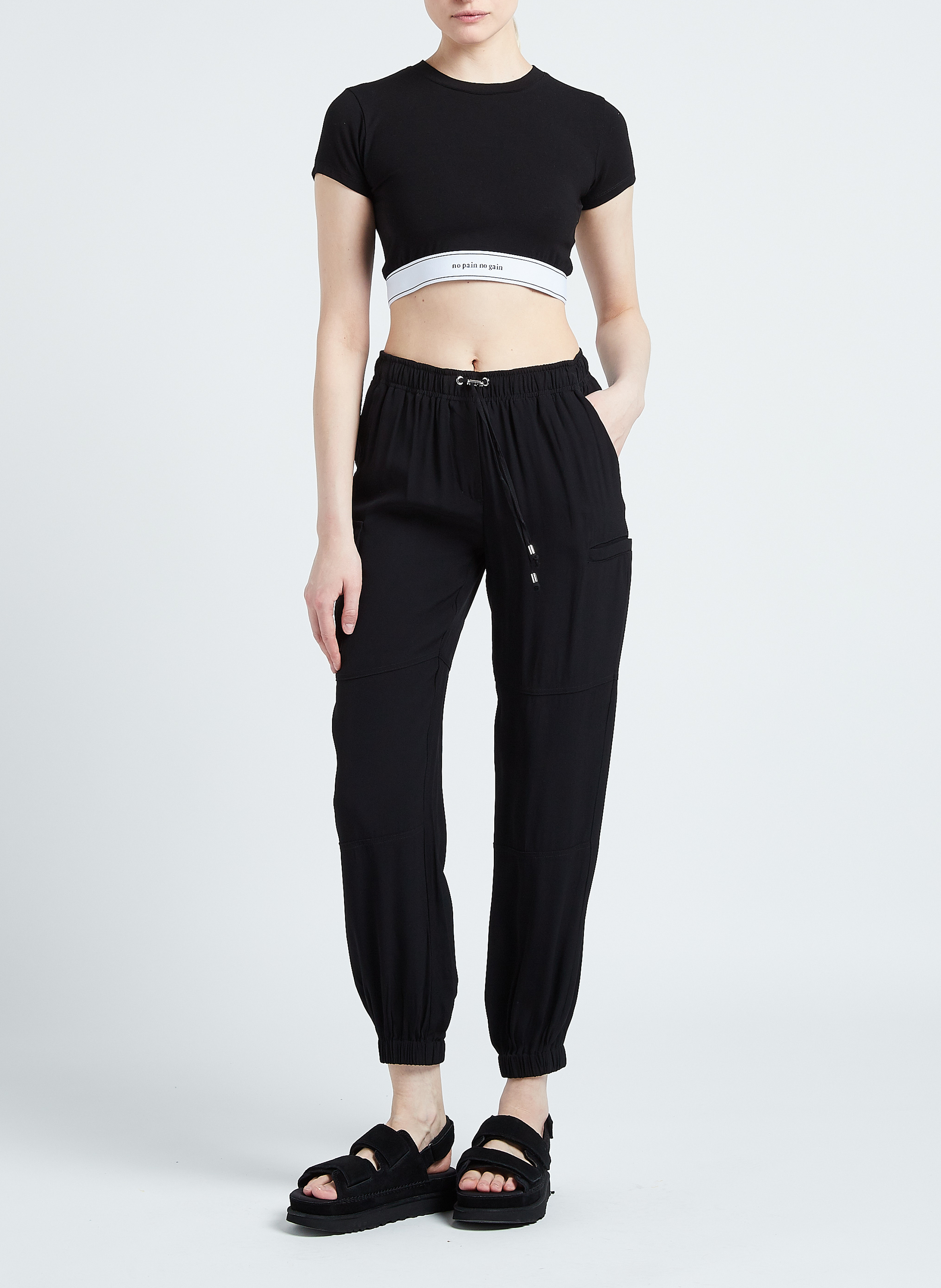 Kort T-shirt met ronde hals en tekstopdruk 'No pain No gain' MAISON LABICHE Zwart