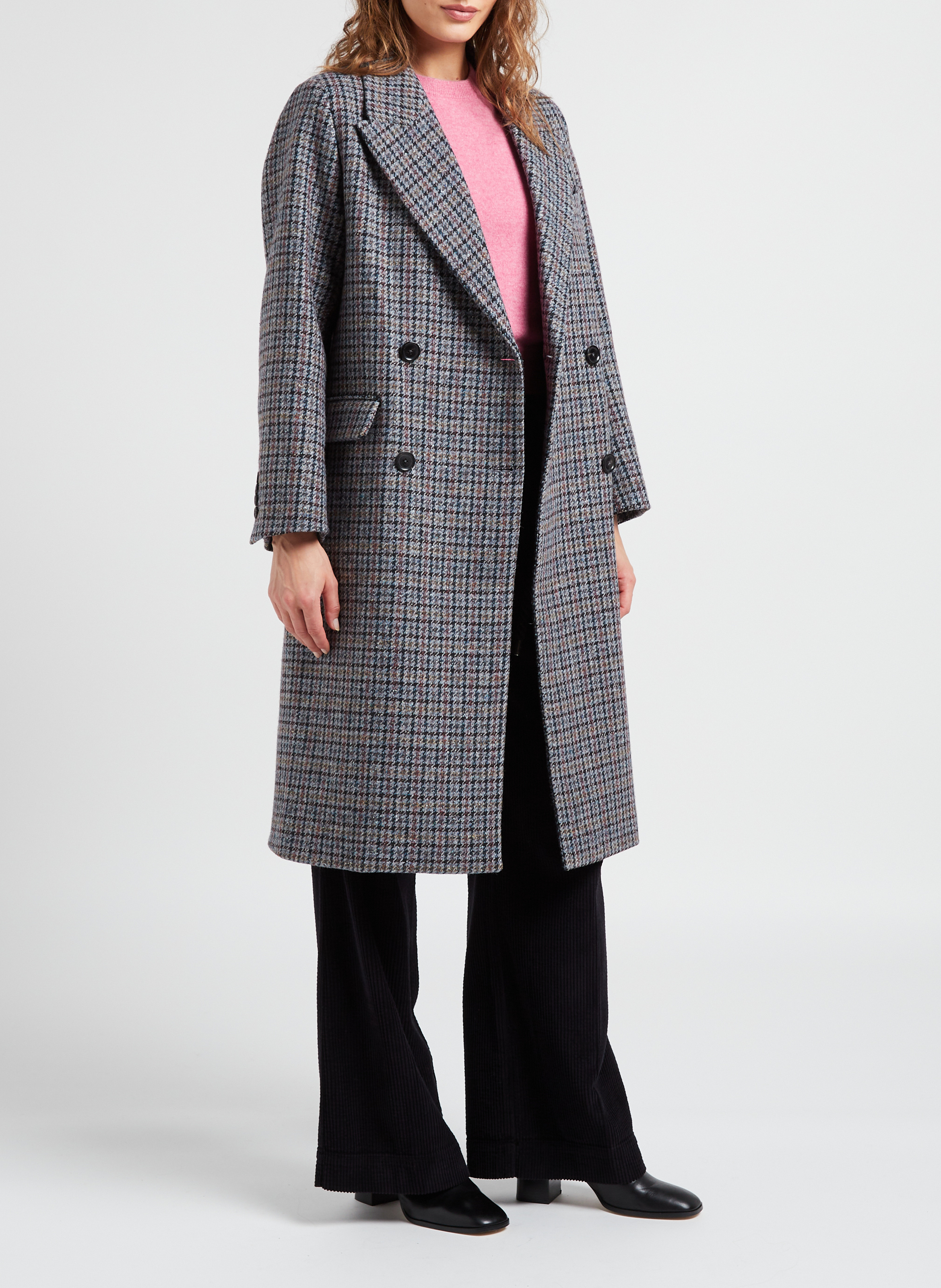 Langer Karomantel aus Wollmix mit Reverskragen PAUL AND JOE Blau