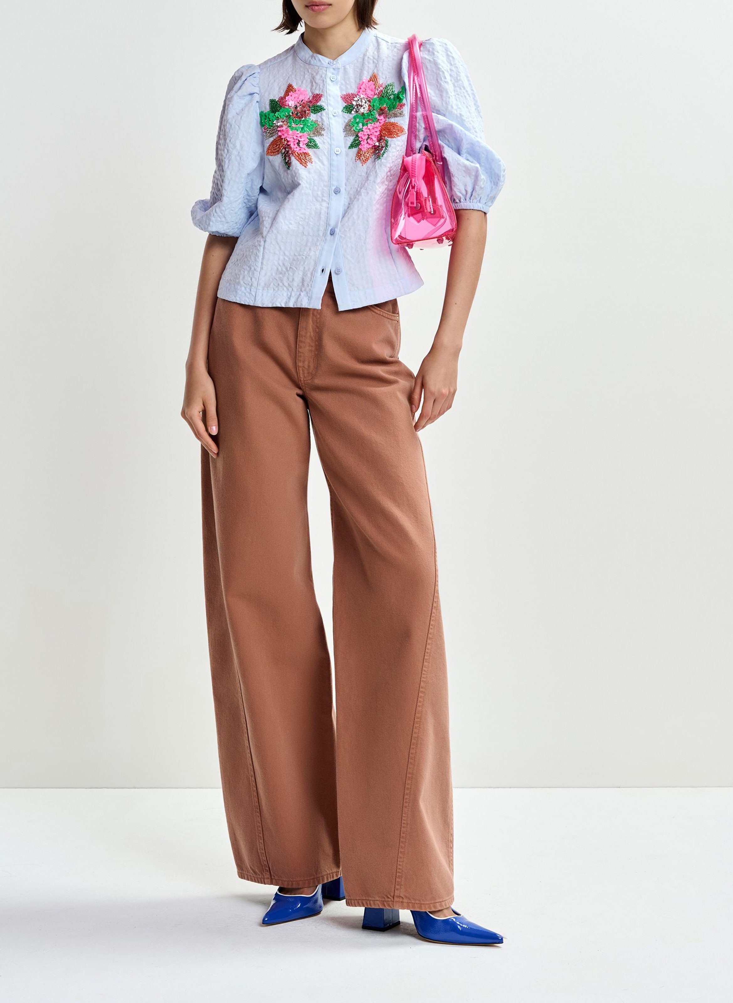 Chemise droite col rond brodé ESSENTIEL ANTWERP Bleu