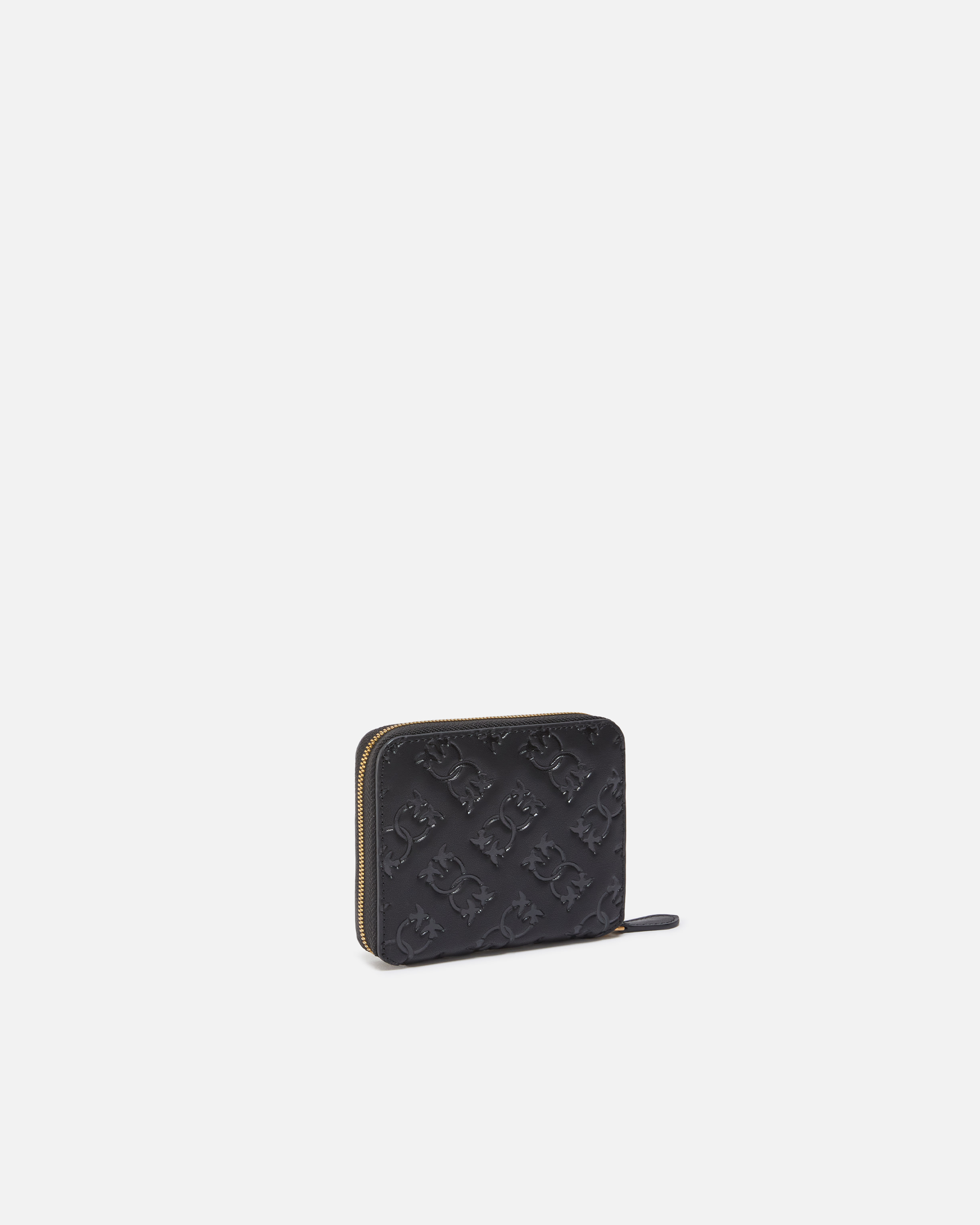 Square embossed monogram leather wallet PINKO Black