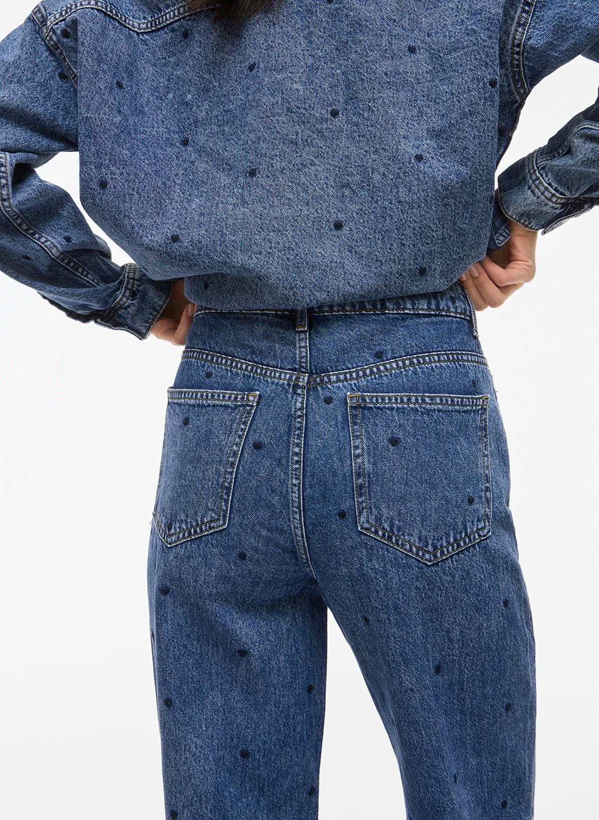 Jean droit en coton mélangé brodé VILA Bleu