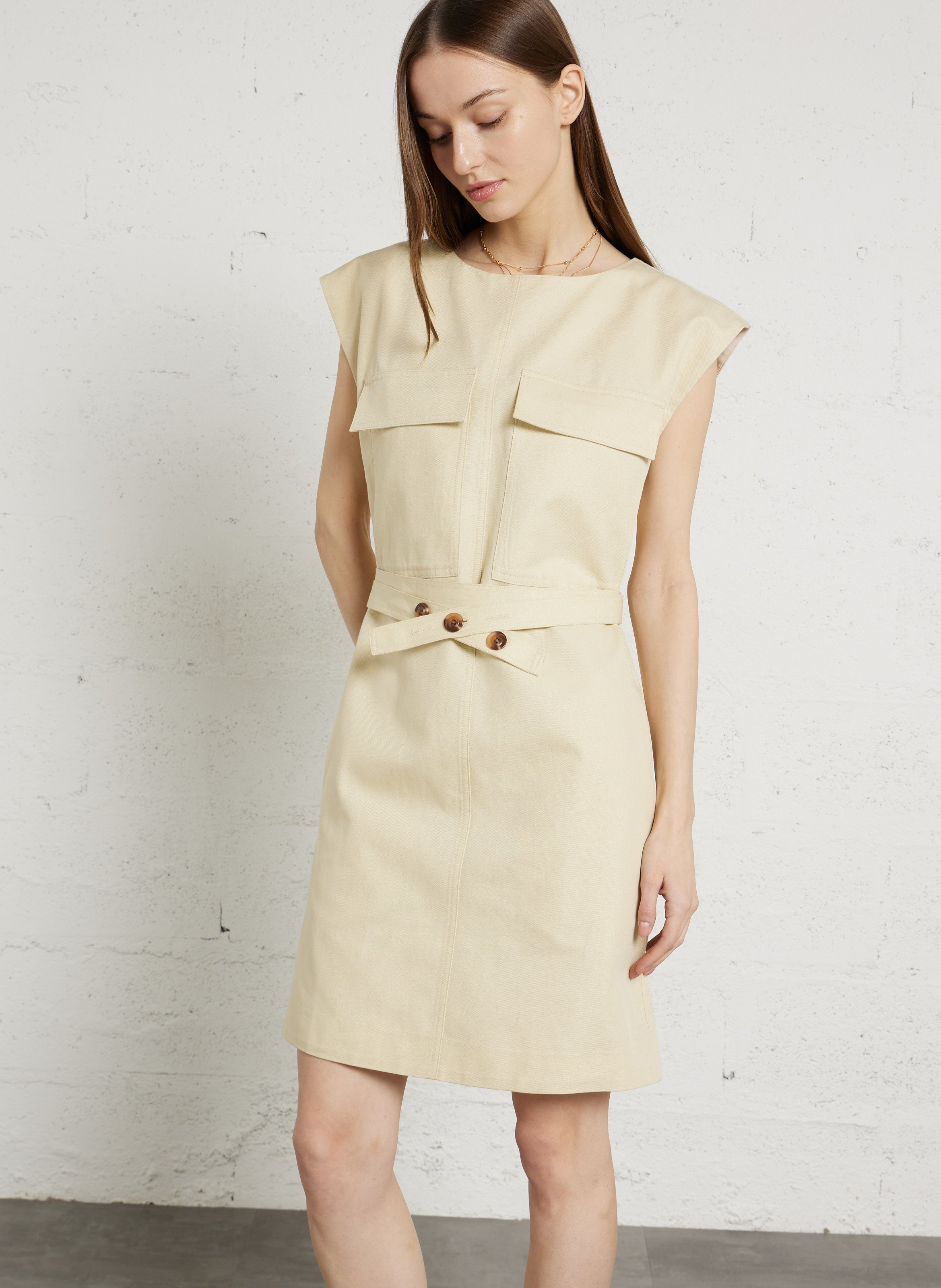 Organic cotton dress with broderie anglaise SOEUR Beige