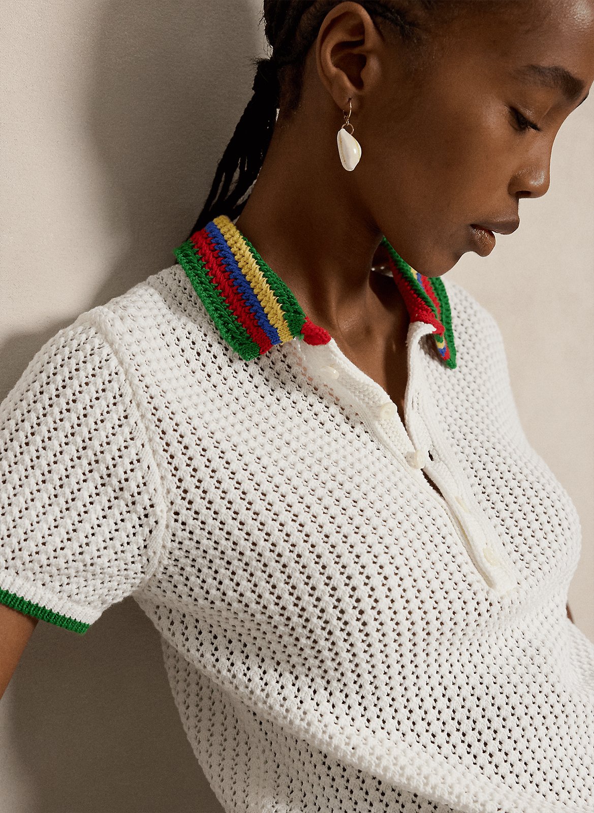Polo manches courtes en maille crochet POLO RALPH LAUREN Blanc