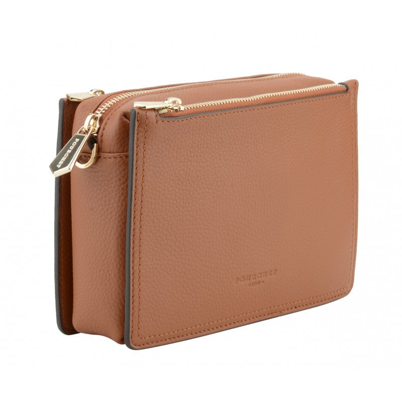 Calfskin leather shoulder bag POURCHET Brown