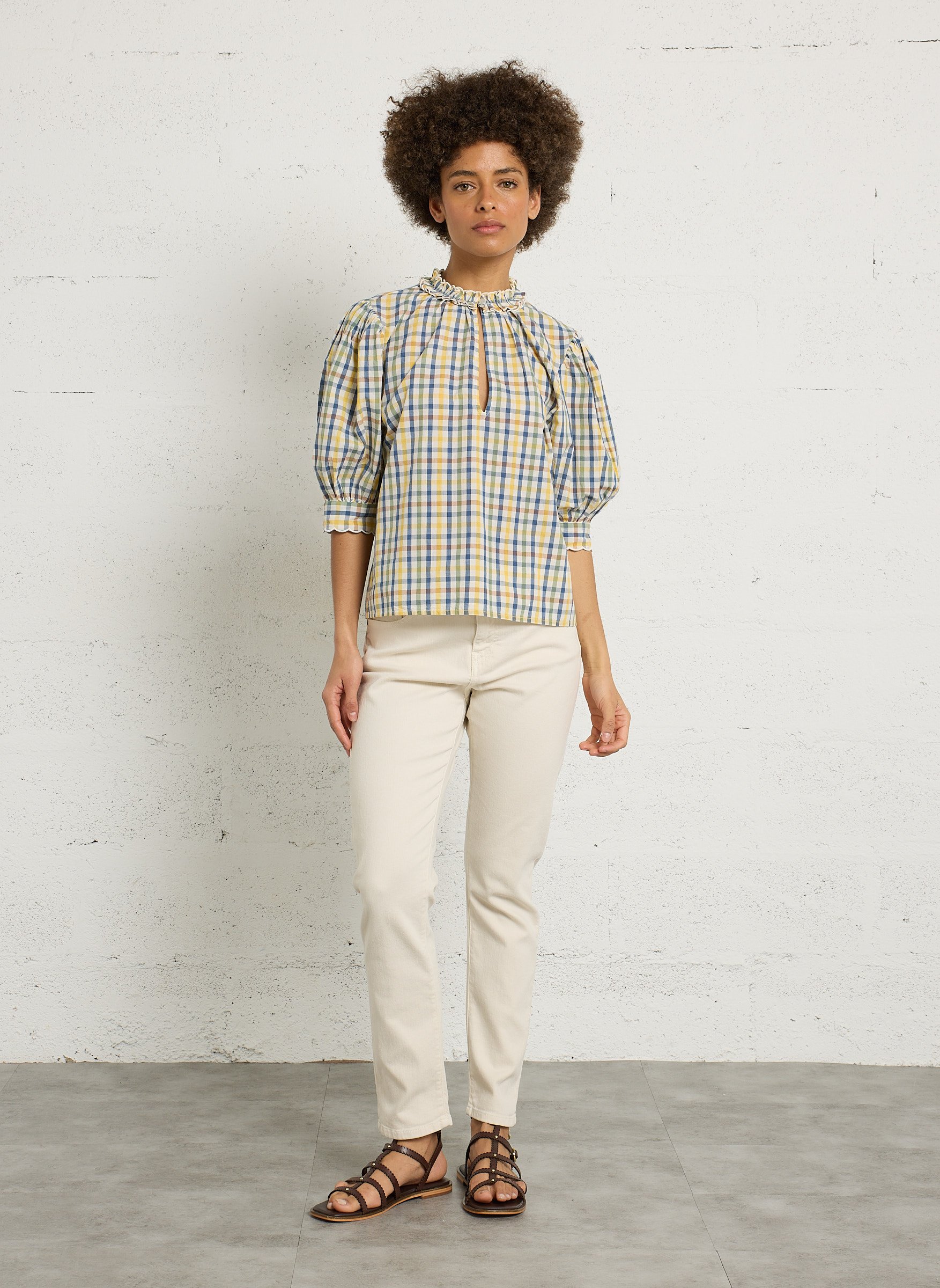 Round neck printed cotton top BELLEPIECE Multicolored