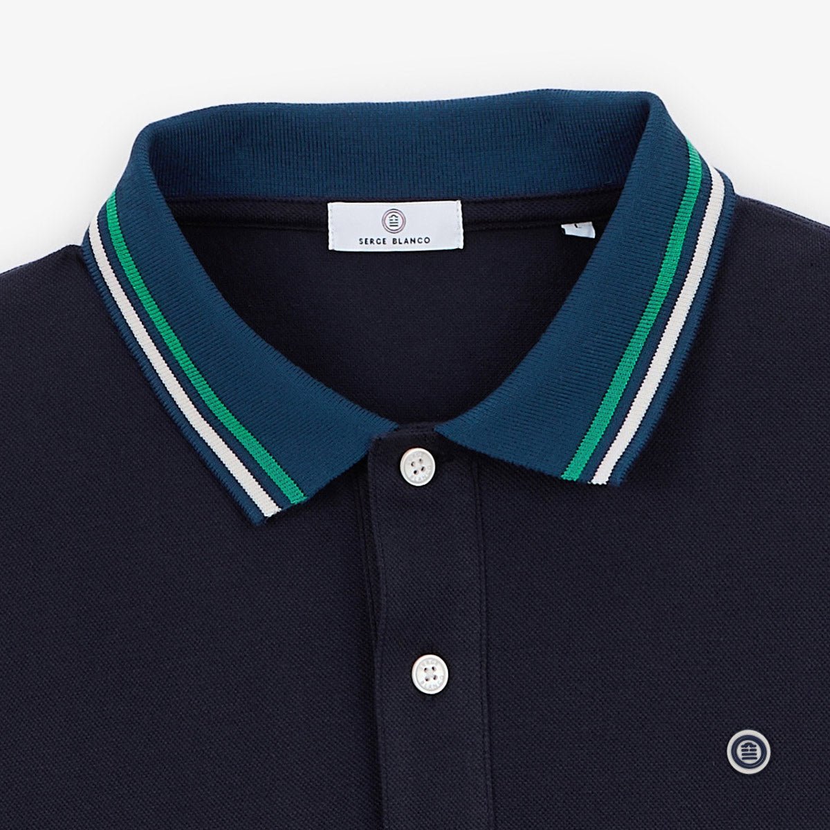 Short-sleeved polo in piqué cotton knit with two-tone details SERGE BLANCO Blue