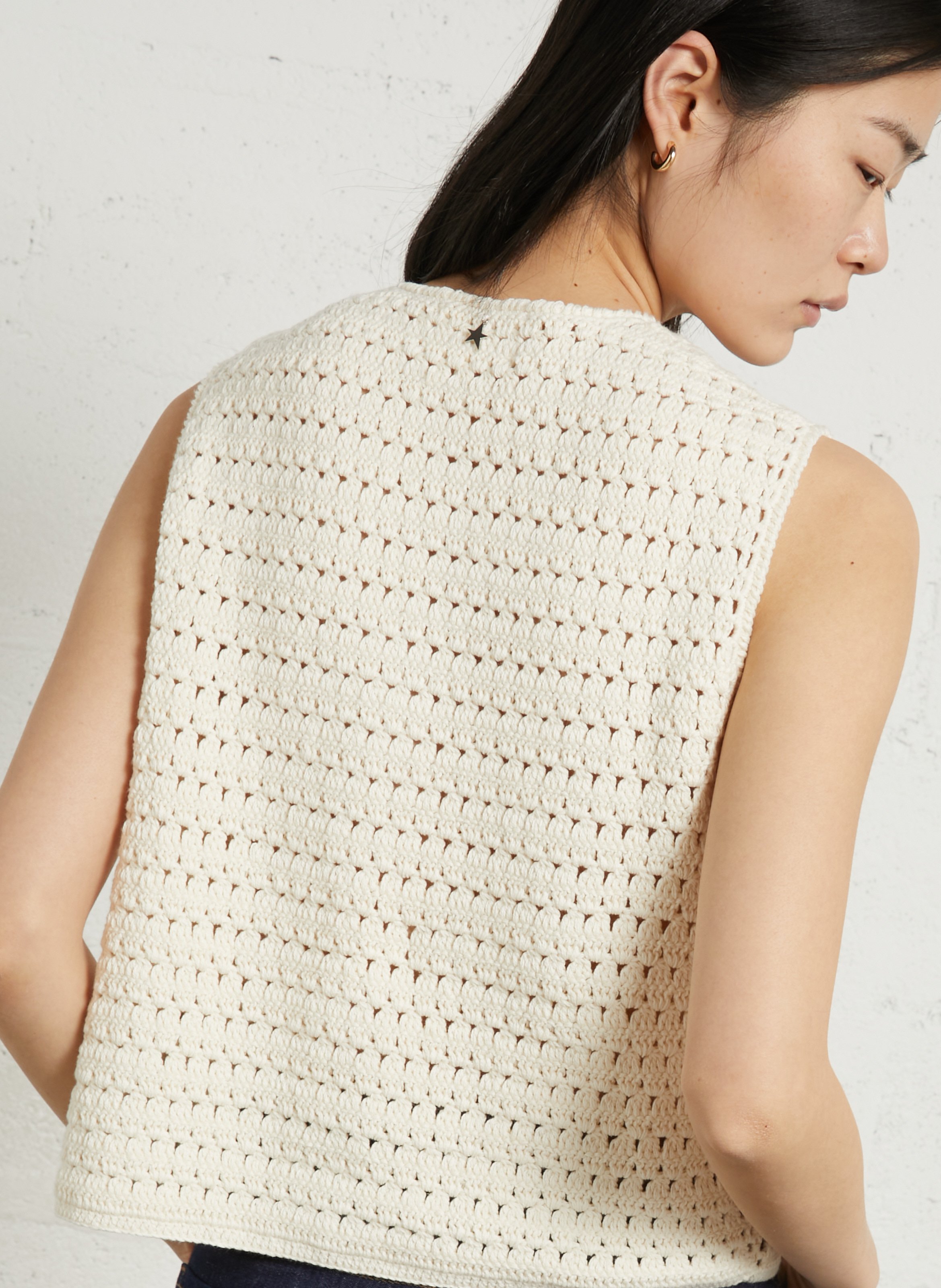 Gilet droit col rond en coton SUD EXPRESS Beige