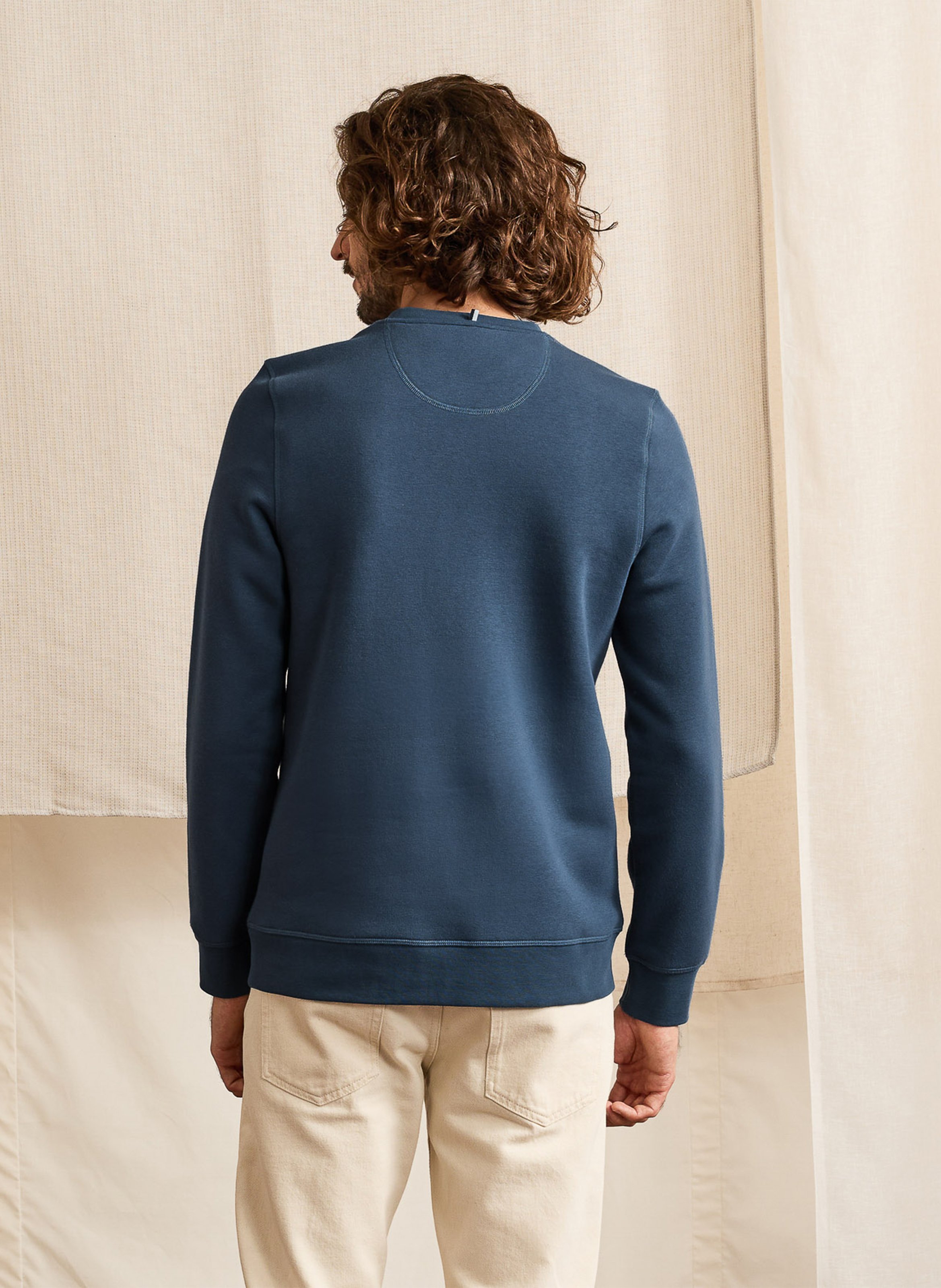 Straight-cut cotton-blend sweater with round neck FAGUO Blue
